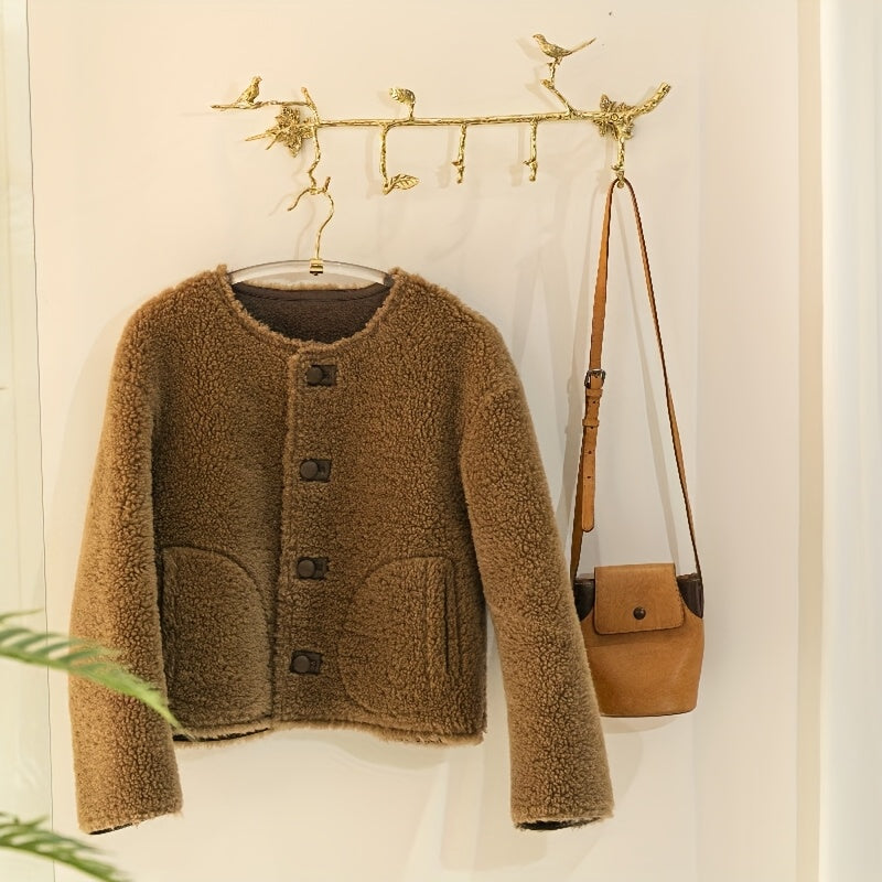 1 brass bird branch decorative hanger, hanging hanger at the entrance of the house, retro home clothes hook decoration, brass clothes hook, suitable for hats, keys, towels, storage room, gold color