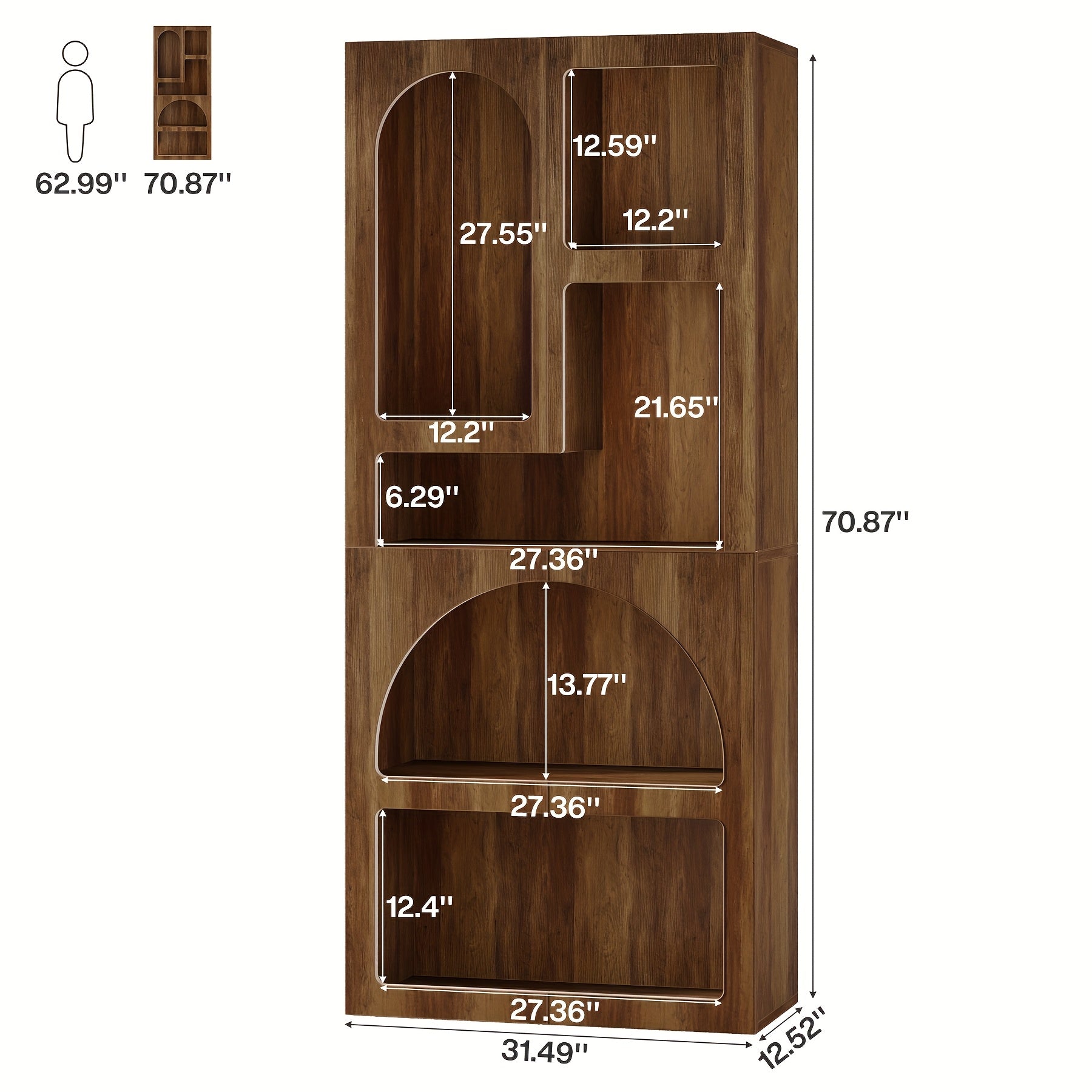 Tall Arched Bookshelf, 5 Tiers Arch Bookcase With Storage, Modern Farmhouse Book Shelf, Wood Bookshelf W\u002FOpen Display Shelves For Living Room, Office