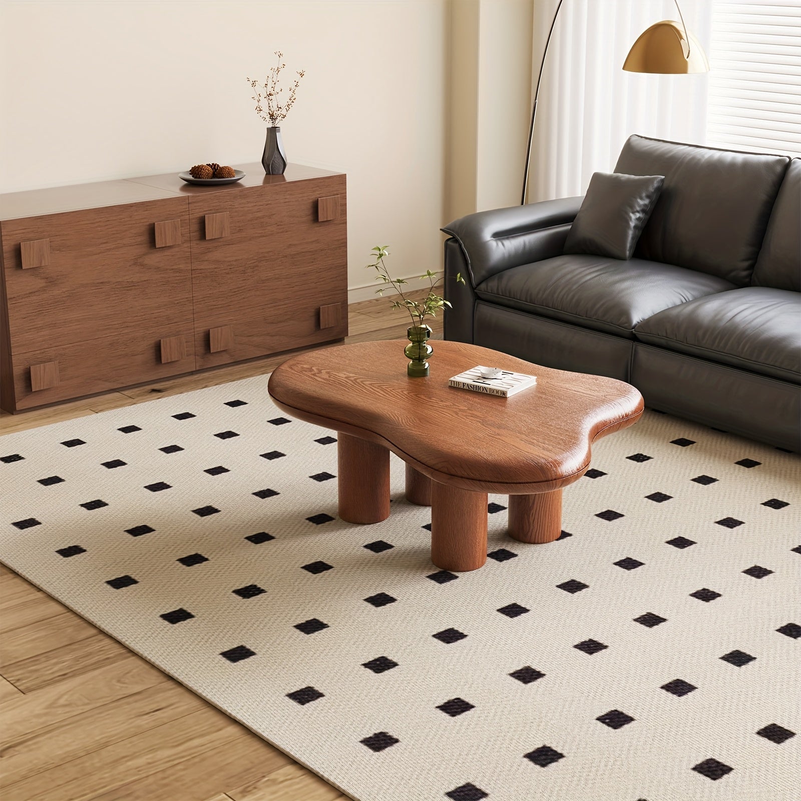 Modern Walnut Coffee Table with Cloud-Inspired Irregular Design - Lightweight Engineered Wood, 4-Legged Compact Center Table for Living Room & Bedroom, Easy Assembly