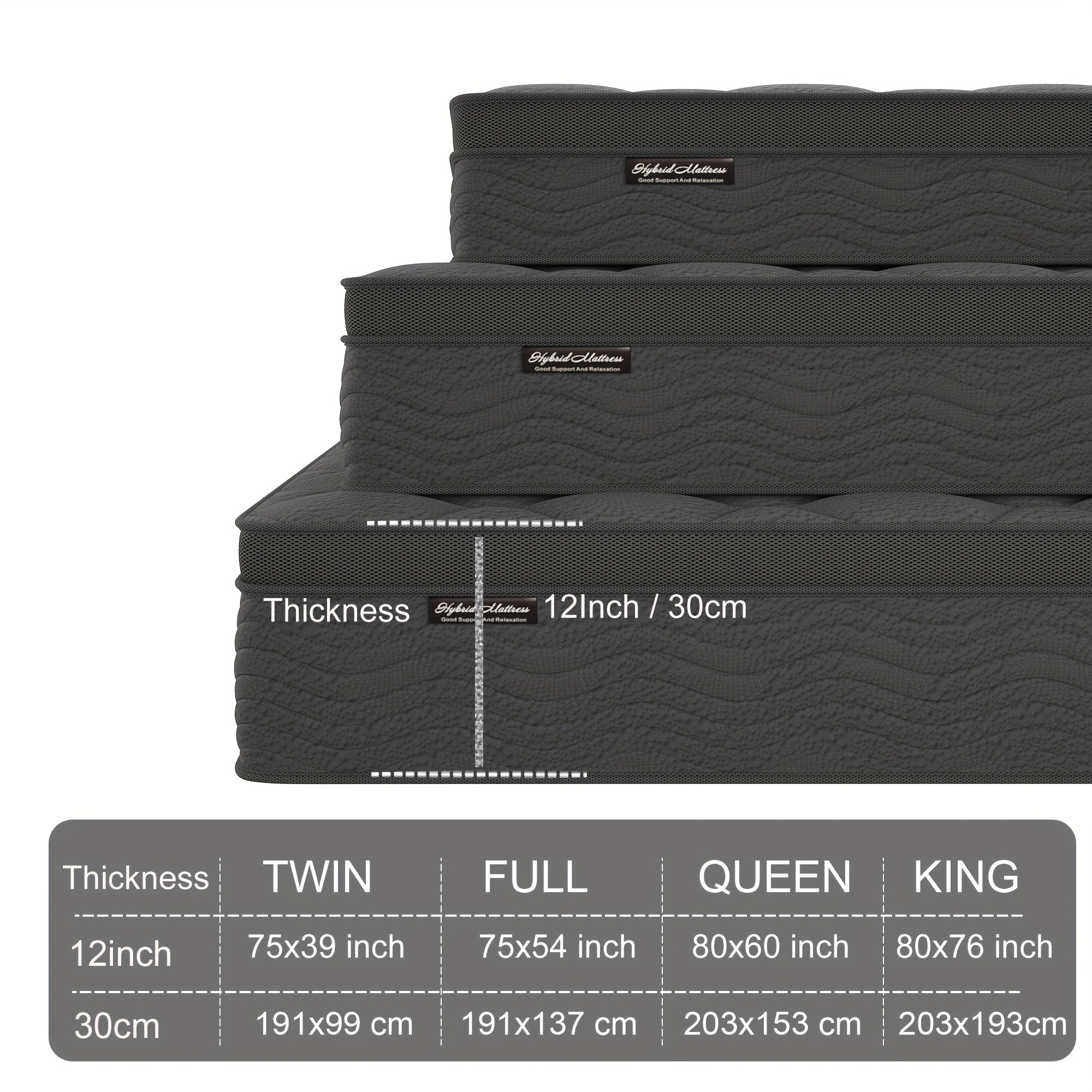 10\u002F12 Inch Mattress Full Queen Size Memory Foam - Ergonomic Design, Medium Firm Hybrid Mattress, Luxurious Comfort With Pocket Springs, Grey Quilted Cover, Colchones Para Cama