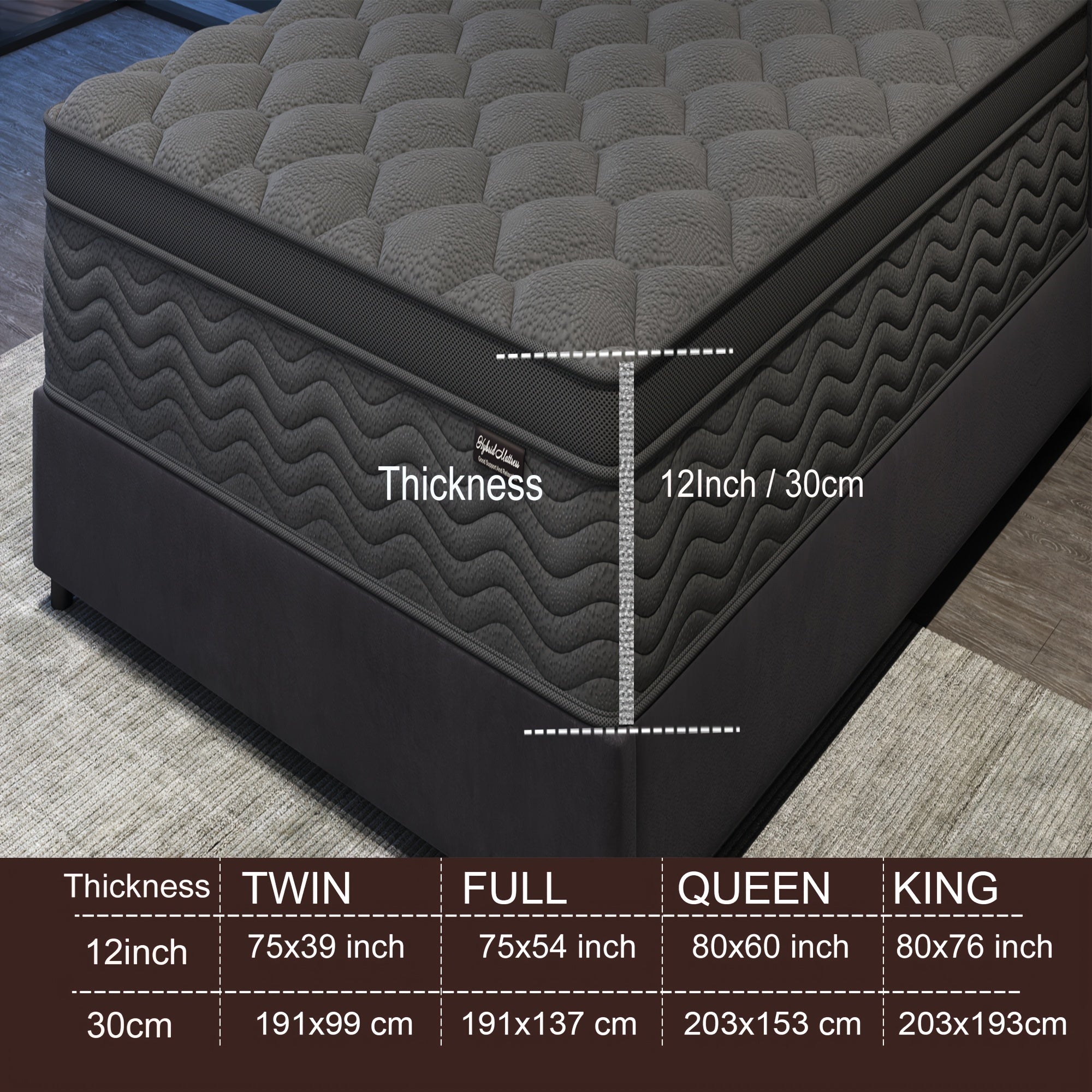 10\u002F12 Inch Mattress Full Queen Size Memory Foam - Ergonomic Design, Medium Firm Hybrid Mattress, Luxurious Comfort With Pocket Springs, Grey Quilted Cover, Colchones Para Cama