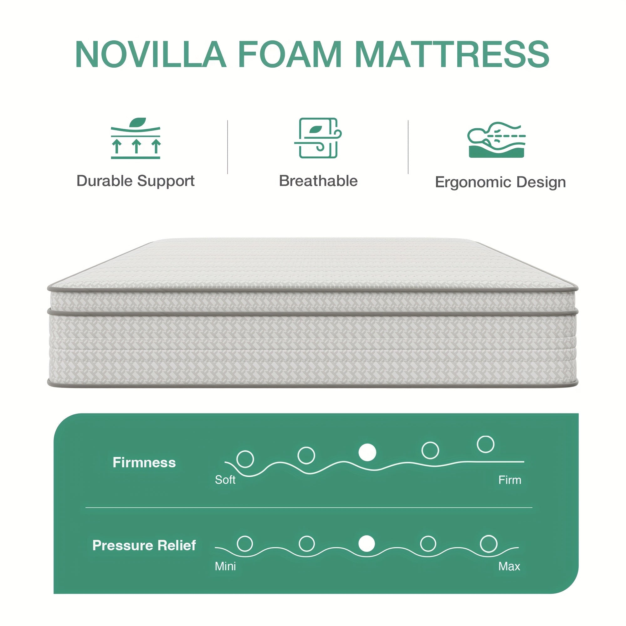 8 10 12 14 Inch Novilla Pocket Spring Hybrid Foam Mattress, Plush Mattress, SmartS Coil, Pillow Top Design And Motion Isolation, Ultra Plush Noah Pocket Spring Mattress, Mattress Single Size