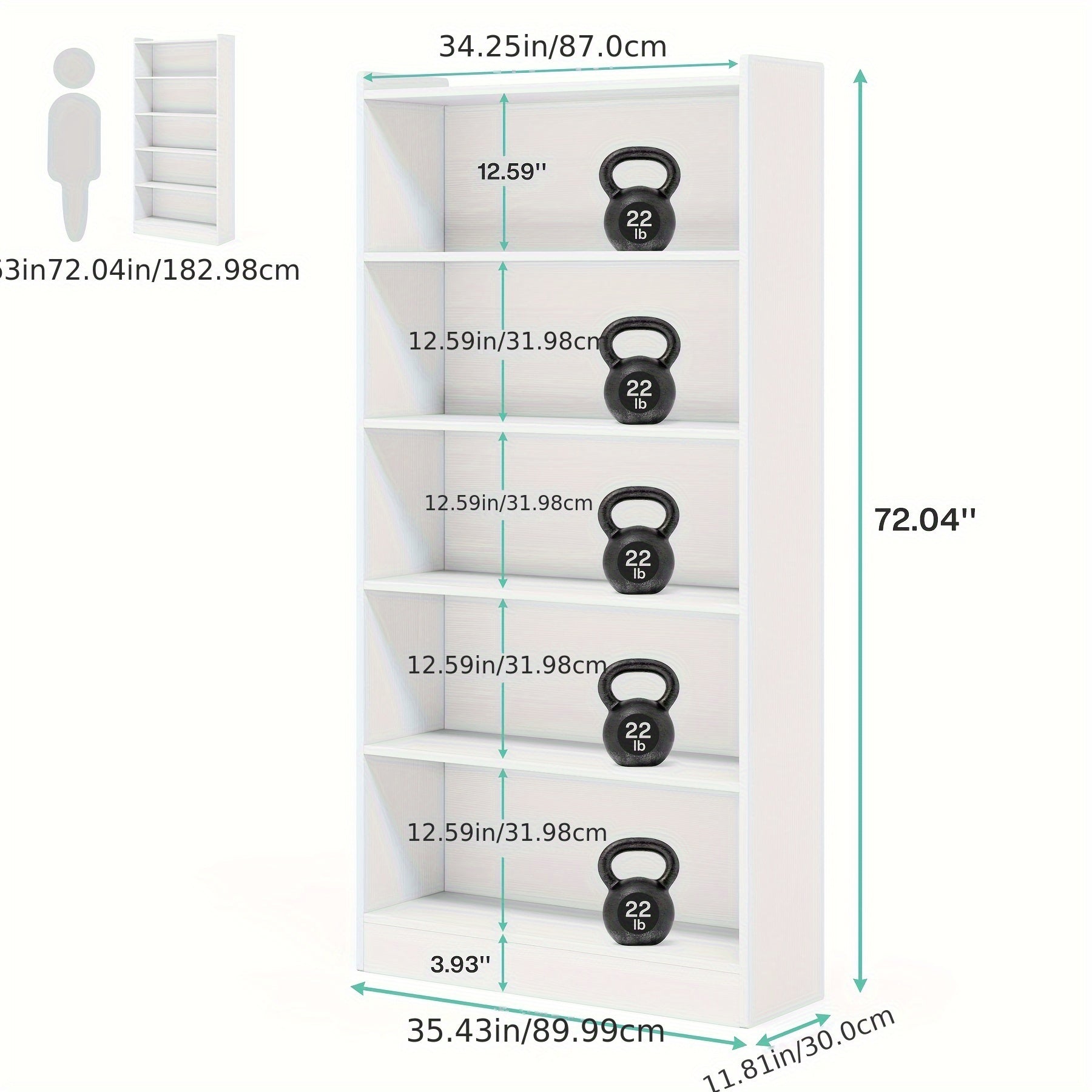 5-Tier White Modern Wooden Storage Display Shelf – Assembled 5-Layer Organizer for Books, Decor, and Artwork, 11.81\