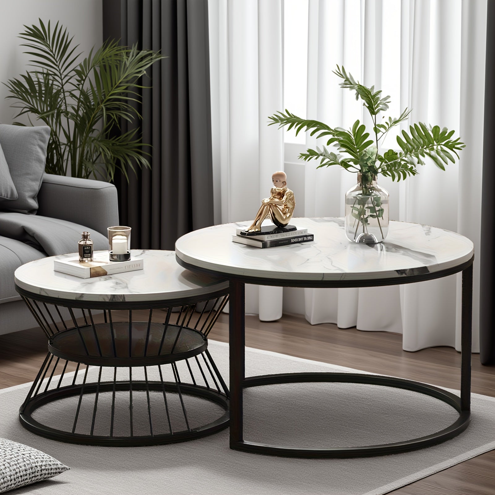 Nesting Coffee Table Black Set of 2, 27.5\