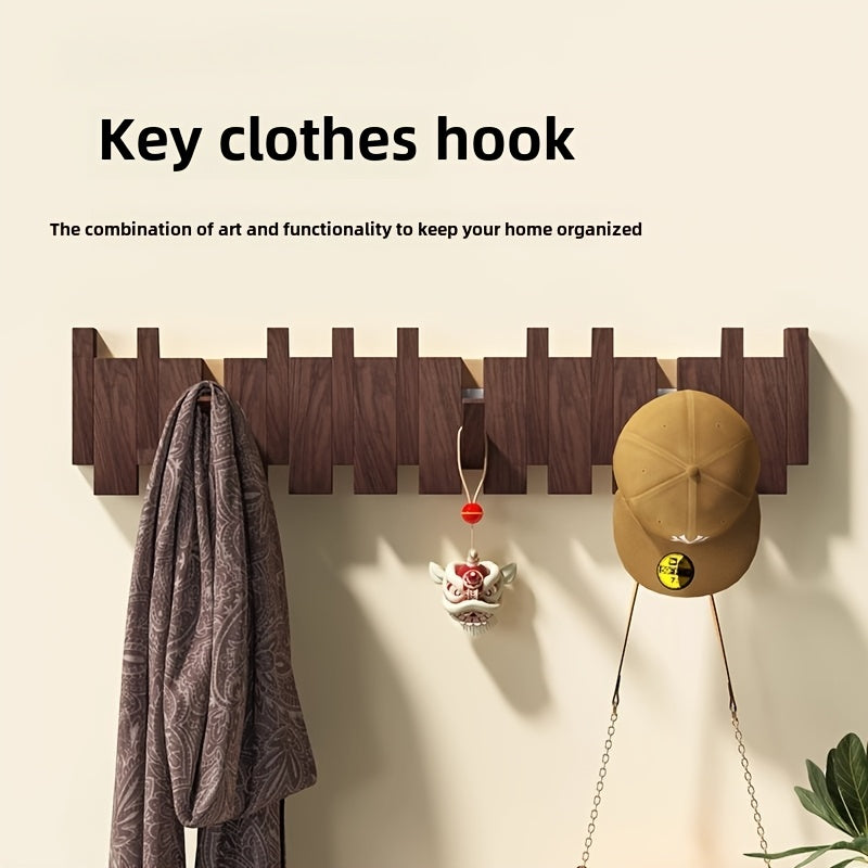 Creative Piano Key Wall Hook - Foldable Hanging Storage Rack For Clothes And Hats, Solid Wood Hanger For Bedroom, Entrance, Mud Room, Wall Decor Aesthetic Room Decoration