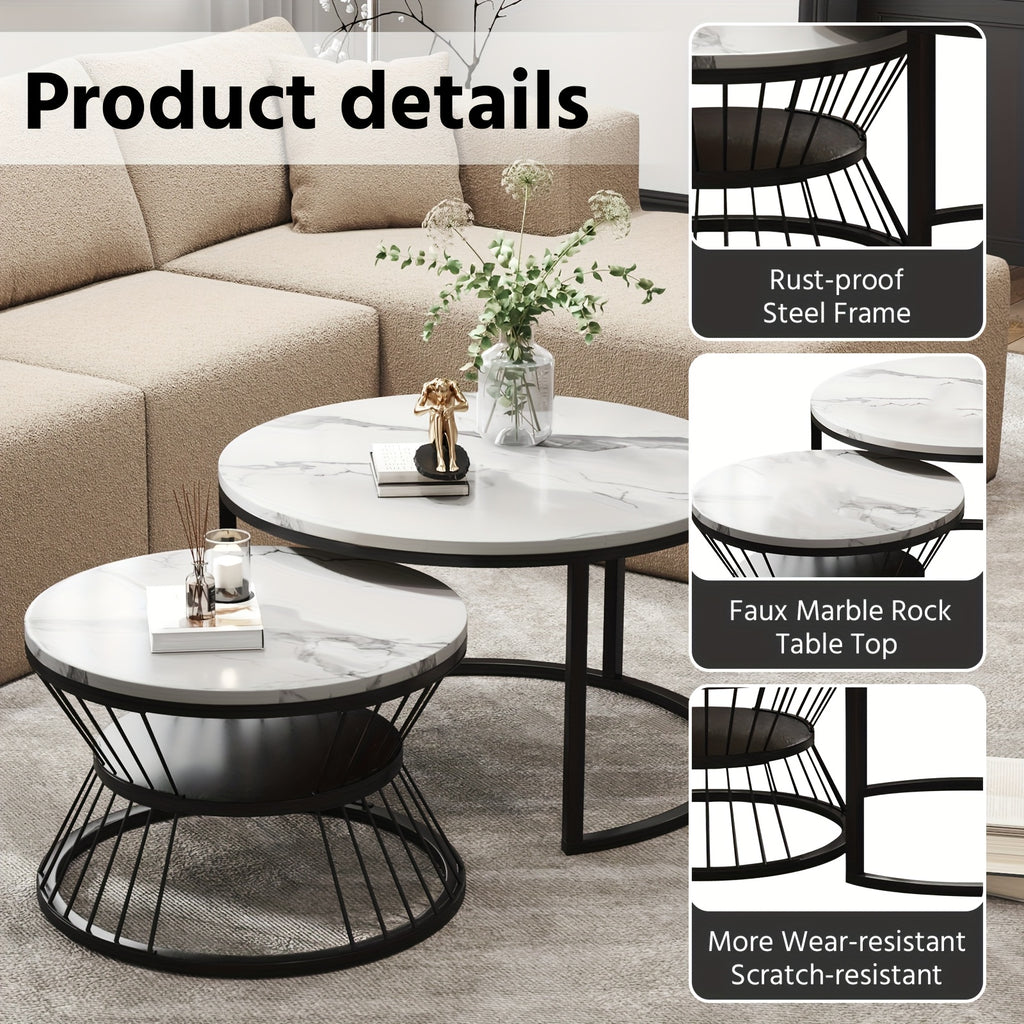 Nesting Coffee Table Black Set of 2, 27.5\