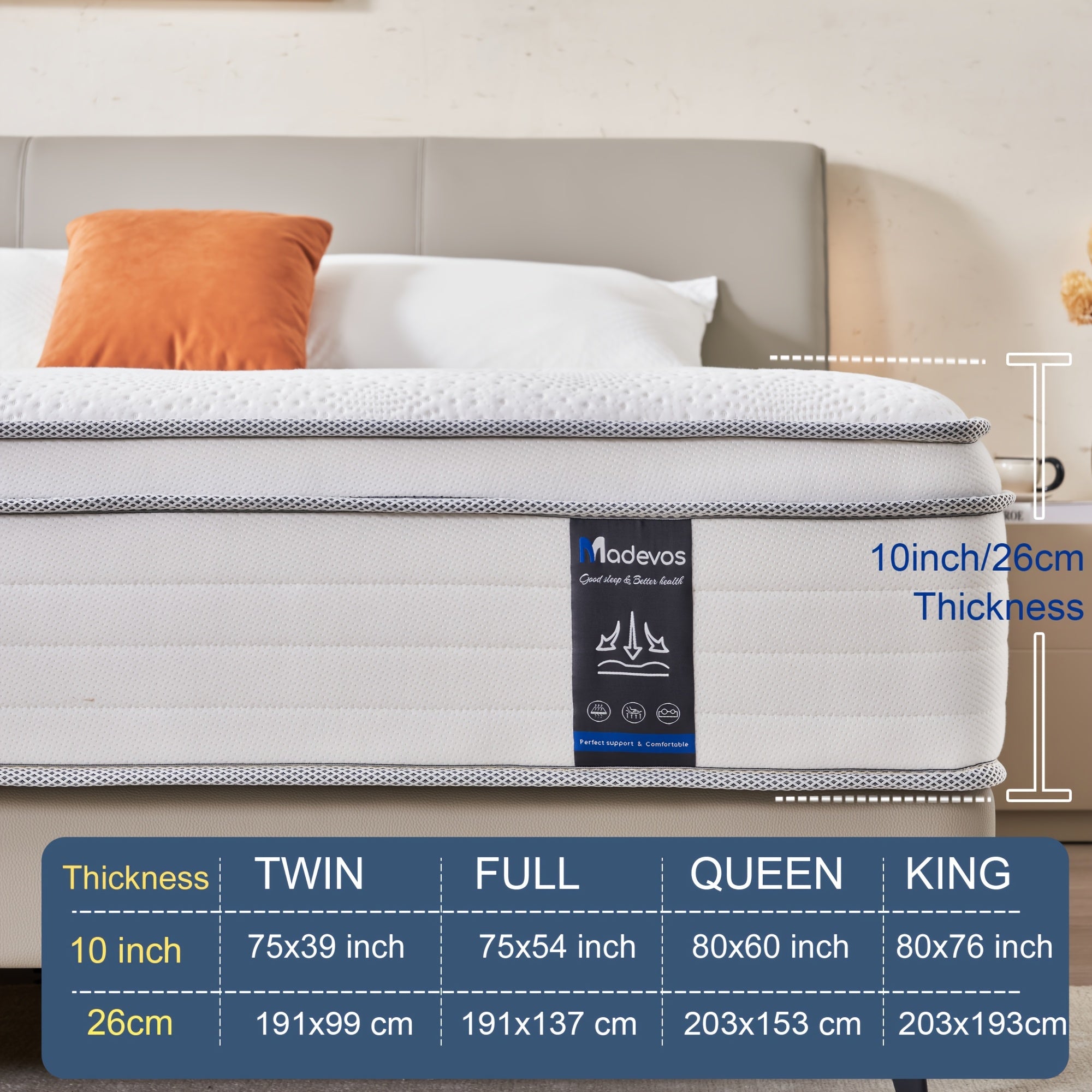 10\u002F12 Inch Multi-Layer Hybrid Full Mattress for Queen Beds - Available in Various Sizes And Styles, Ergonomically Designed with Memory Foam And Pocket Springs, Offering a Medium Firmness Feel.