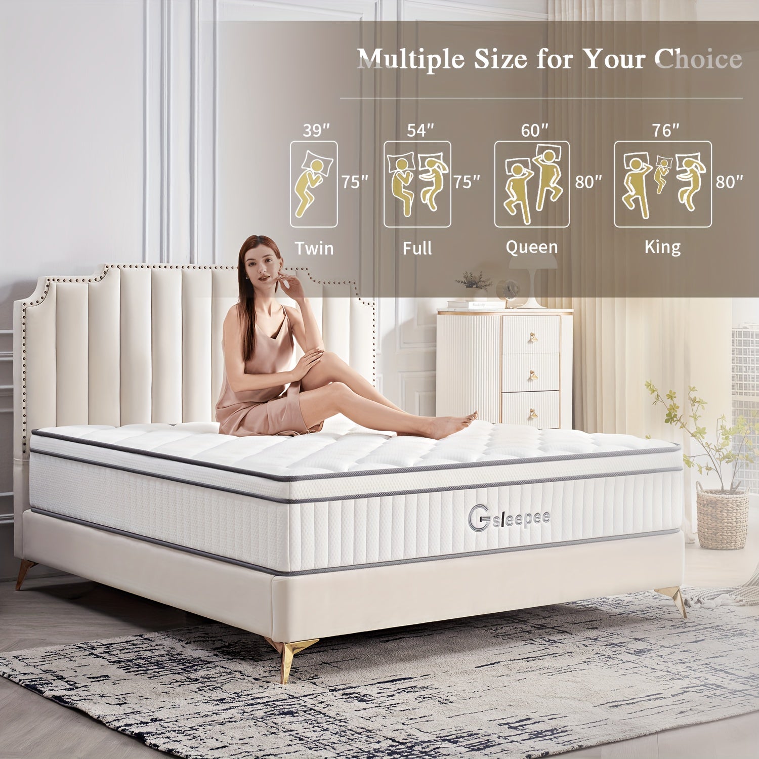 Gsleepee Hybrid Memory Foam Mattress - Twin\u002FFull\u002FQueen\u002FKing Size, Soft & Comfortable with Medium Firm Support, Motion Isolation, Allergy-Friendly, Quiet Sleep, Easy Transport in a Box, Available in 8\u002F10\u002F12\u002F14 Inch Thicknesses