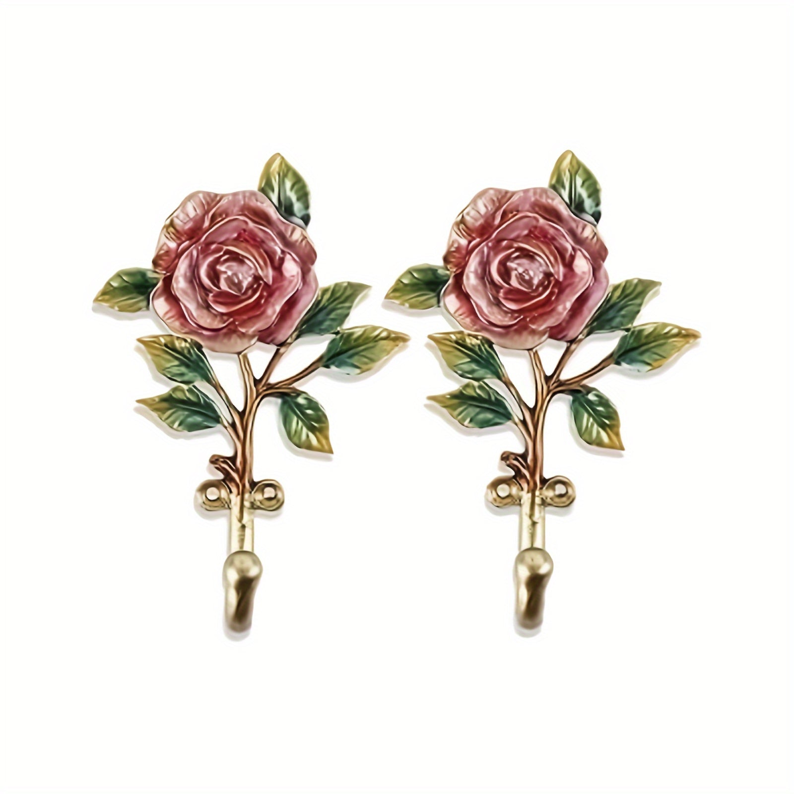 2pcs Elegant Vintage Rose Flower Metal Coat Hooks, Wall Mount Durable Coat Hangers, Fashion Style Home Decor for Indoor Clothing Storage