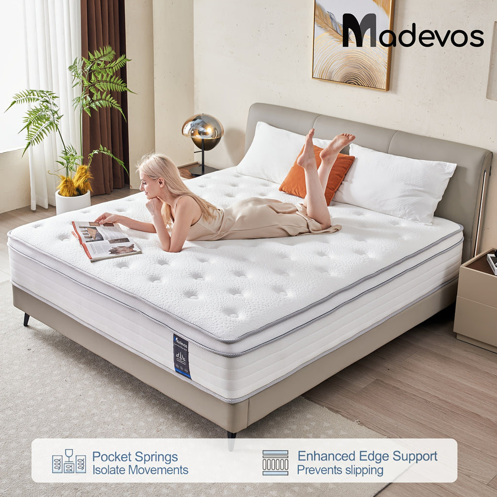 10\u002F12 Inch Multi-Layer Hybrid Full Mattress for Queen Beds - Available in Various Sizes And Styles, Ergonomically Designed with Memory Foam And Pocket Springs, Offering a Medium Firmness Feel.