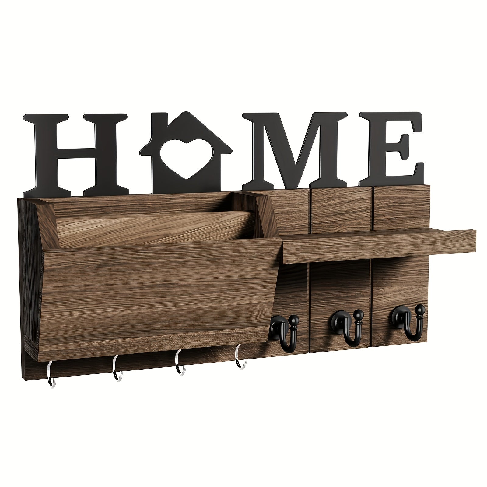 Wooden Key And Letter Rack In Natural Wood Style - Layered Storage Rack With 7 Hooks - Suitable For Living Rooms, Corridors, Small Item Storage Boxes, Home Decoration, Multifunctional Storage Boxes, Wall Storage Racks, Entrances, Corridor Decoration