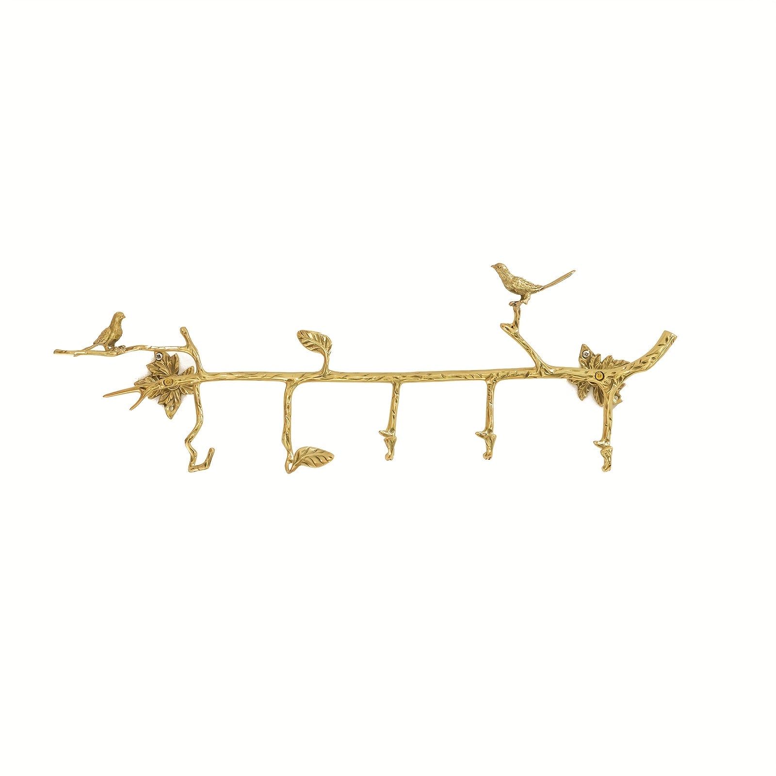1 brass bird branch decorative hanger, hanging hanger at the entrance of the house, retro home clothes hook decoration, brass clothes hook, suitable for hats, keys, towels, storage room, gold color