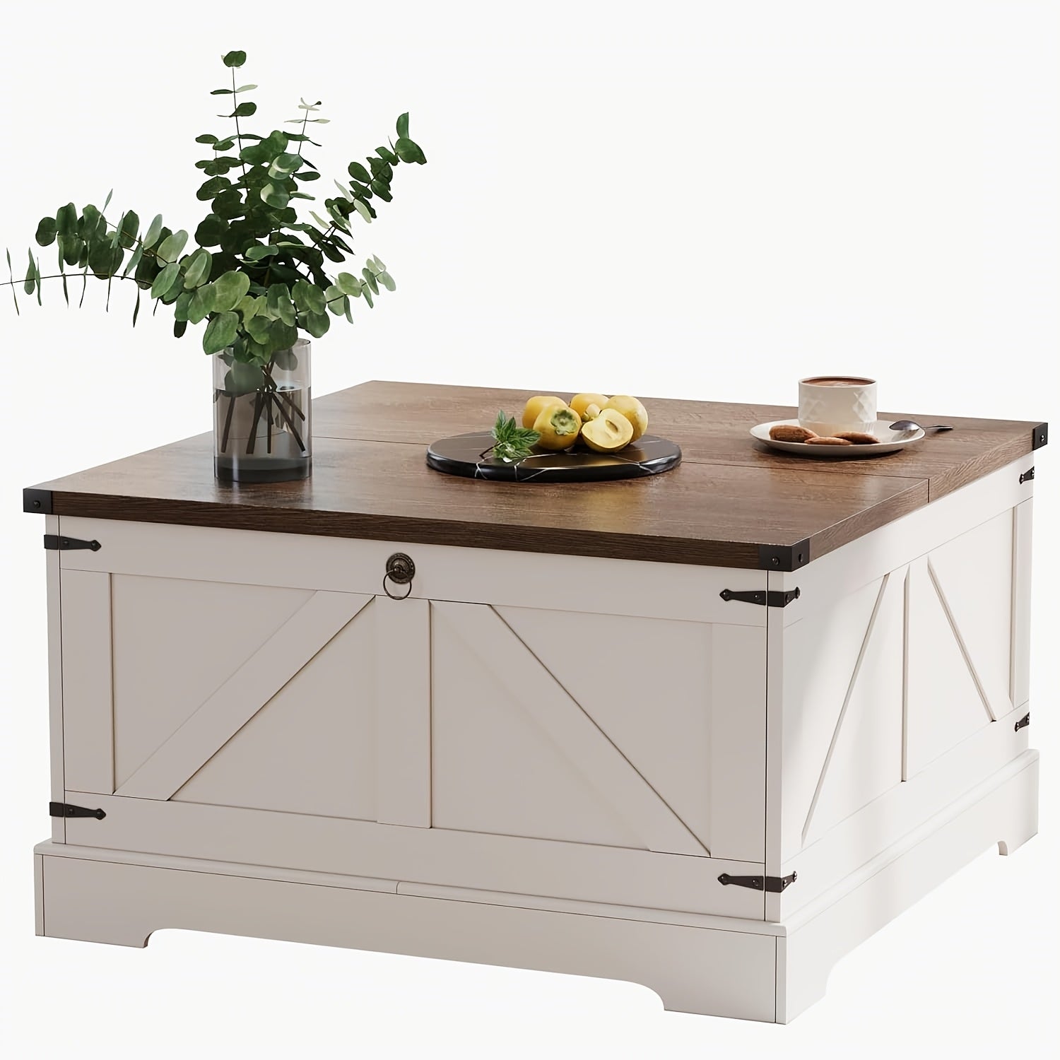 Versatile Farmhouse Lift Top Coffee Table - Square Wooden Centerpiece with Spacious Storage, Easy-Lift Hydraulic Mechanism, Perfect for Living Room & Bedroom Decor, Country Cocktail, Hidden Storage Compartment, Multi-Function Convertible