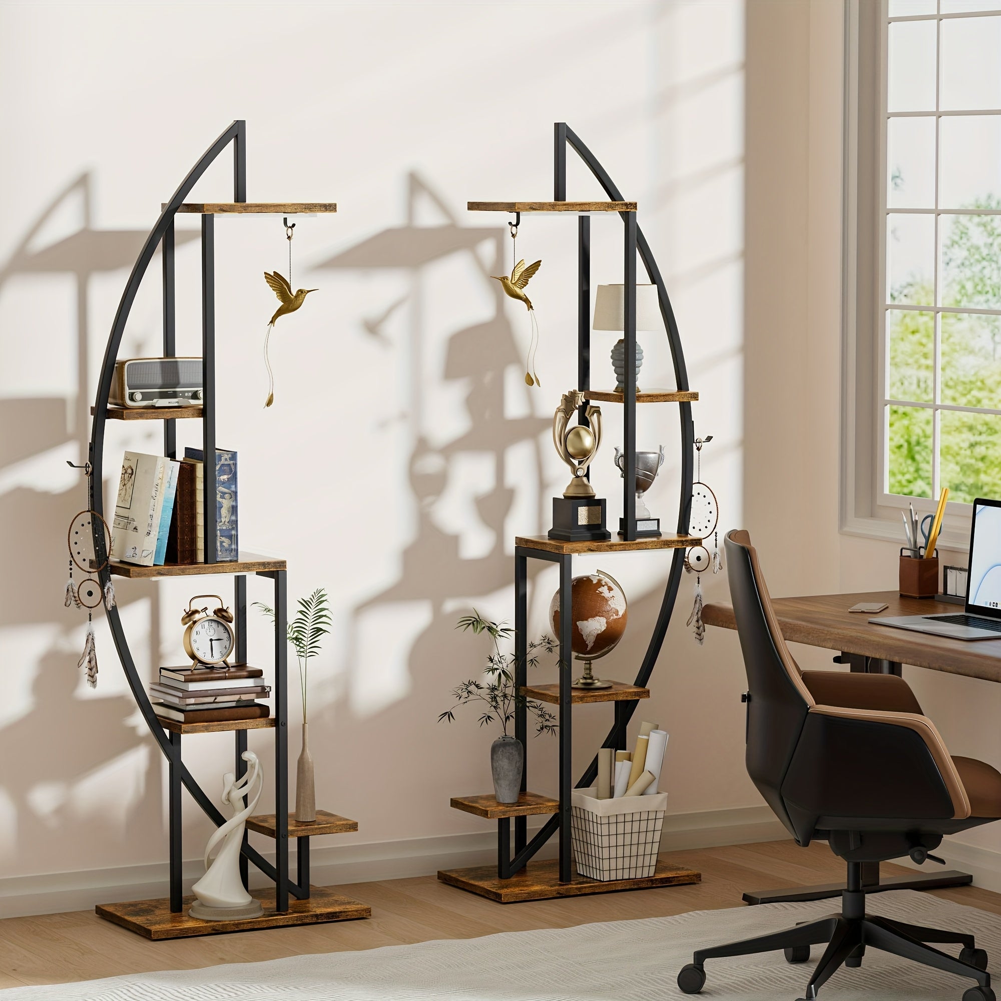 2pcs Bookshelf With Light, 6-tier Display Stands, 63\