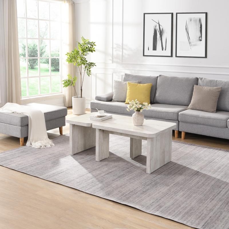 47.24*23.62 inch and 35.43*31.49 inch Rectangle Wood Detachable Coffee Table Single L Shape Farmhouse Coffee Table for Dining Room Garden white