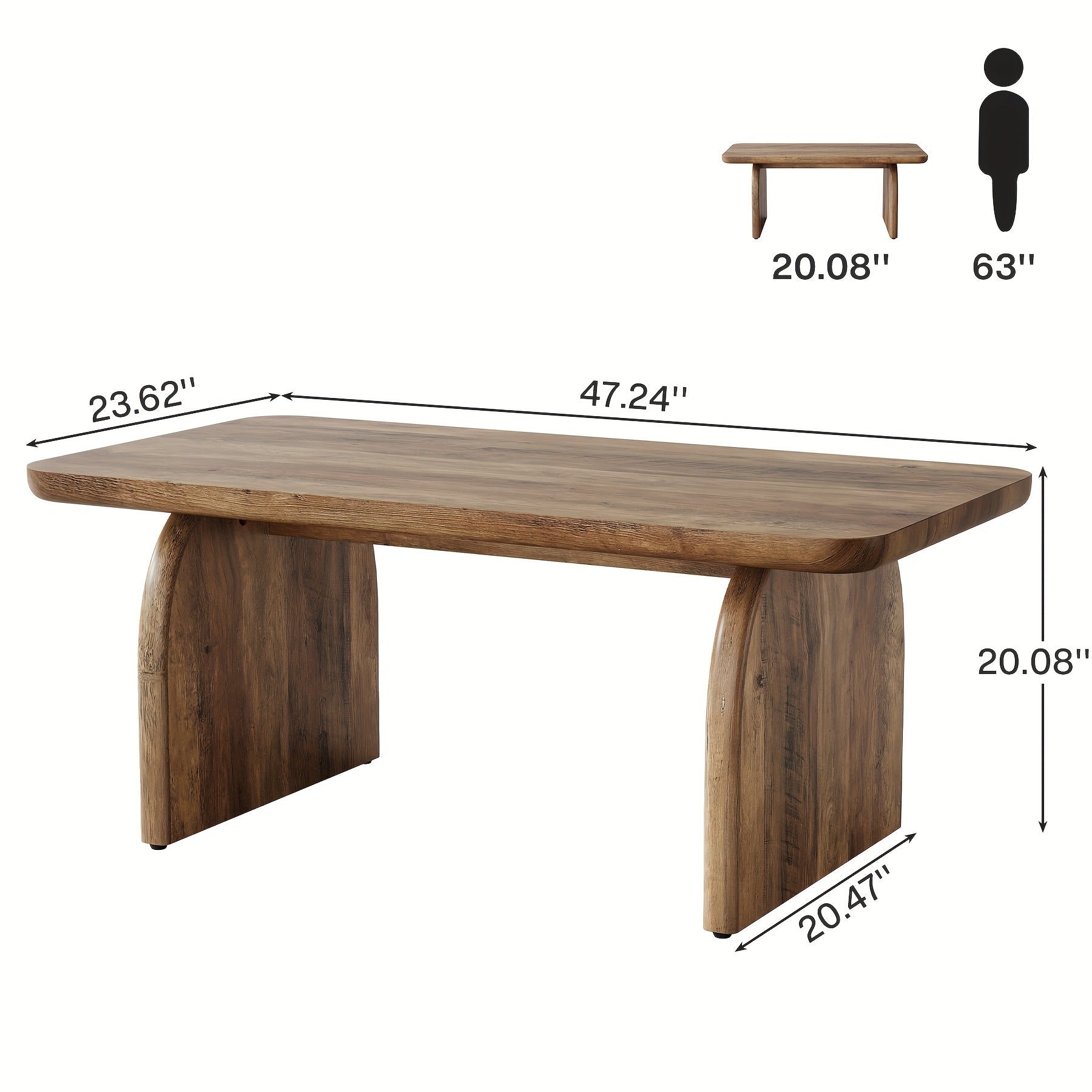Farmhouse 47-Inch Coffee Table, Vintage Wood Rectangle Living Room Table, Modern Accent Center Table Low Tea Table with Sturdy Base & Rounded Corners, Easy Assembly, Rustic Brown\u002FBlack