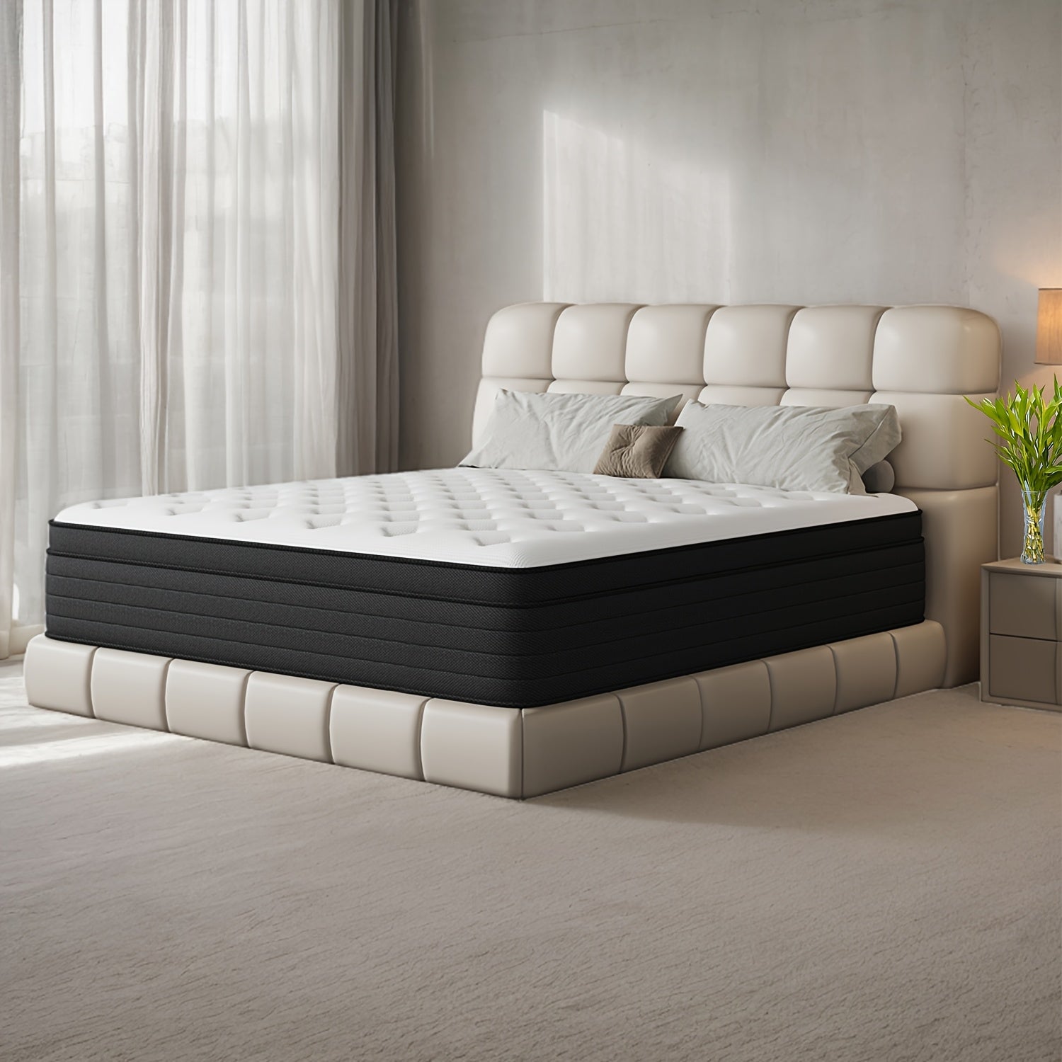 Memory Sponge 12 Inch Mattress\u002FMemory Sponge\u002FBlack And White Splicing Style\u002FErgonomic Design, Air Experience, Leisure Vacation, Soft, Comfortable And Healthy, with Built-in Springs.