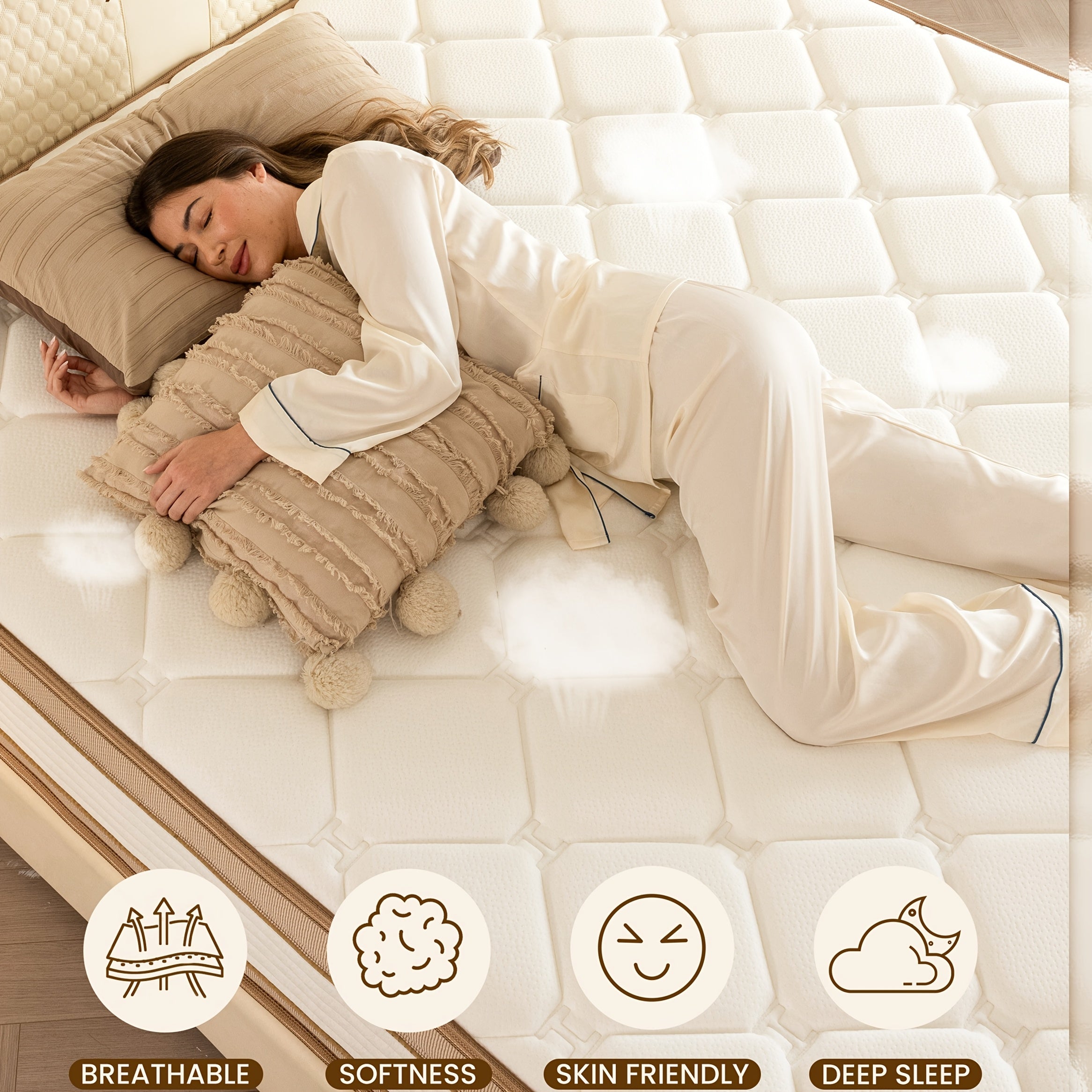 14 Inch Hybrid Medium Hardness Memory Sponge Mattress with Motion Isolation, Edge Support, Flame Retardant Protection, And Optimal Lumbar Support, Providing You with A Comfortable Sleeping Environment. Available In Full, Queen, And King Sizes