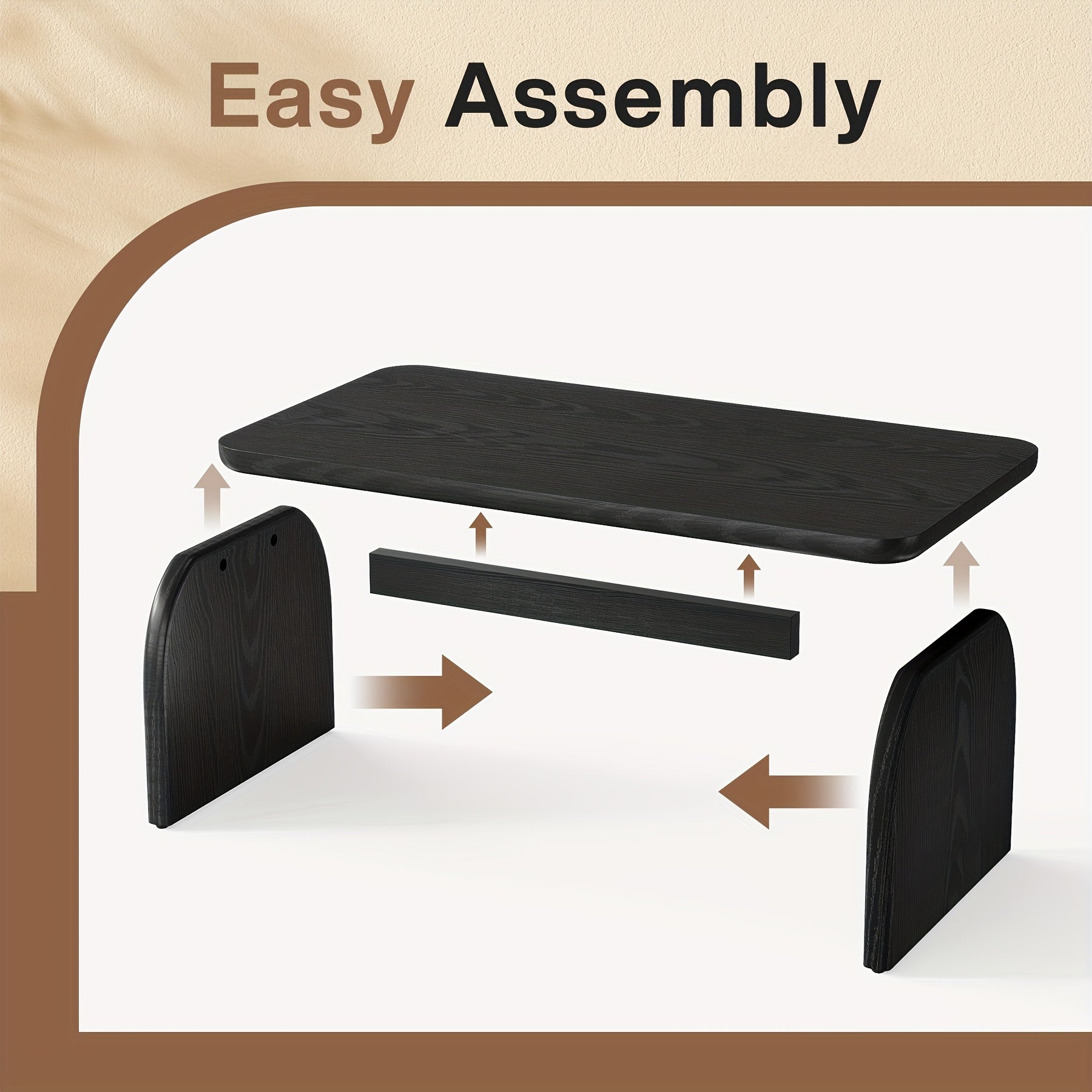 Farmhouse 47-Inch Coffee Table, Vintage Wood Rectangle Living Room Table, Modern Accent Center Table Low Tea Table with Sturdy Base & Rounded Corners, Easy Assembly, Rustic Brown\u002FBlack