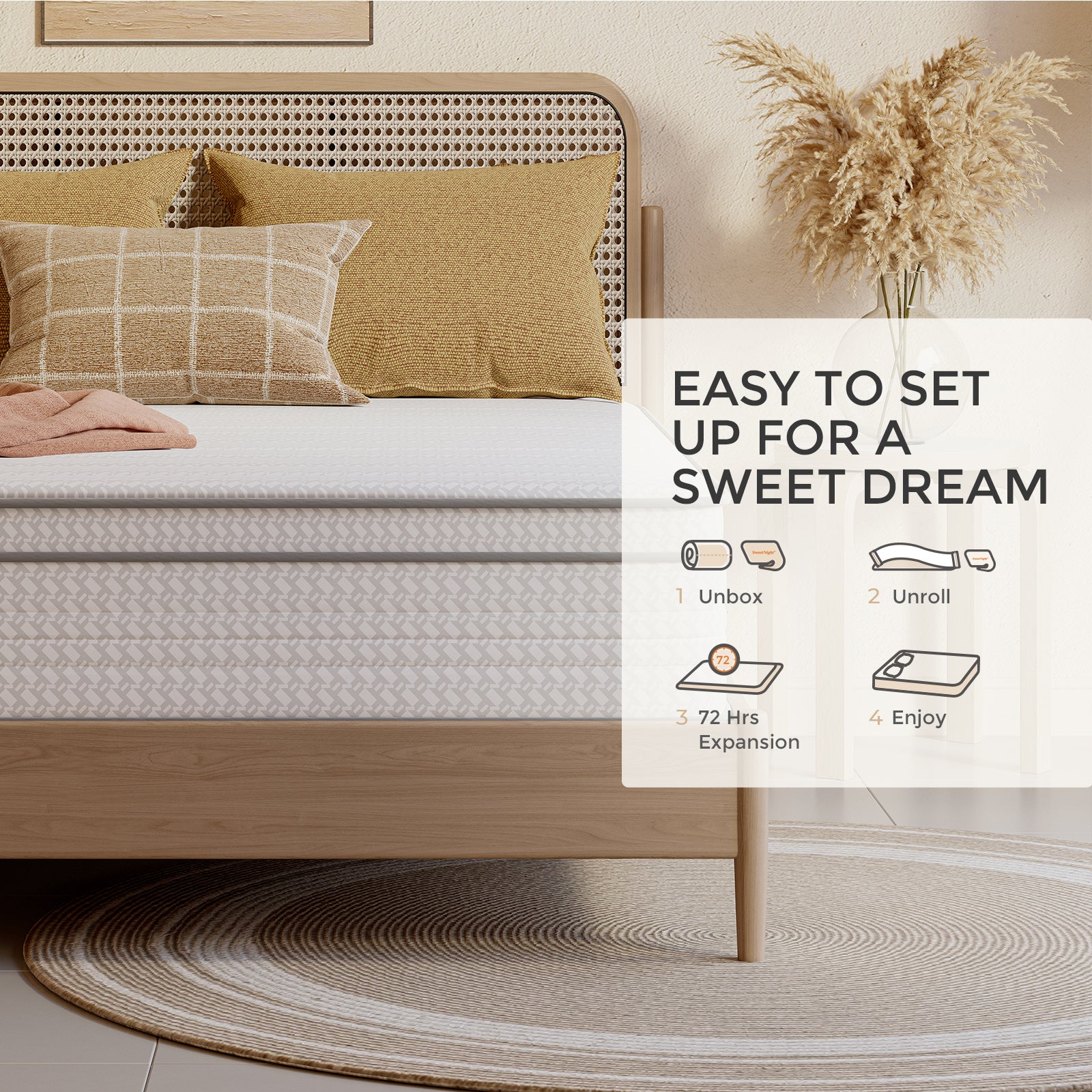 SweetNight 6\u002F8\u002F10\u002F12\u002F14 inch Memory Foam Hybrid Mattress With Pocket Springs, Twin Xl, Full, Queen, King, Sizes In A Box, Medium Firm, Mattresses For Support Comfort, Fiberglass-Free