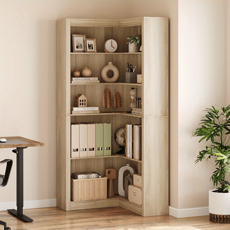 Cabihome 71. 8-inch Corner Panel Bookcase Bookshelf, 5-layer Freestanding Display Rack with Open Storage Space, Easy to Assemble, Suitable for Living Room, Bedroom, Office (Original Wood\u002F Black\u002F Vintage Color)