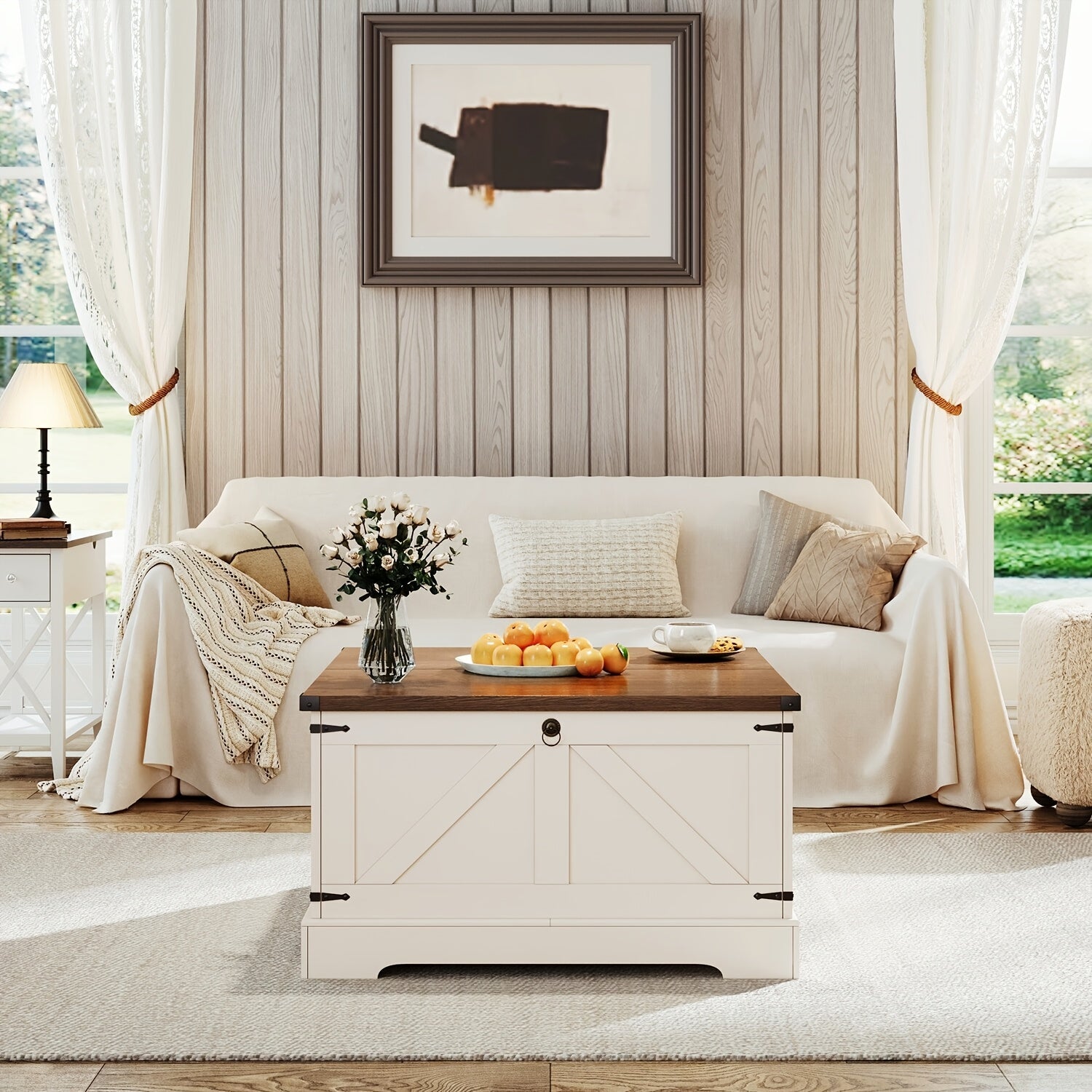 Versatile Farmhouse Lift Top Coffee Table - Square Wooden Centerpiece with Spacious Storage, Easy-Lift Hydraulic Mechanism, Perfect for Living Room & Bedroom Decor, Country Cocktail, Hidden Storage Compartment, Multi-Function Convertible