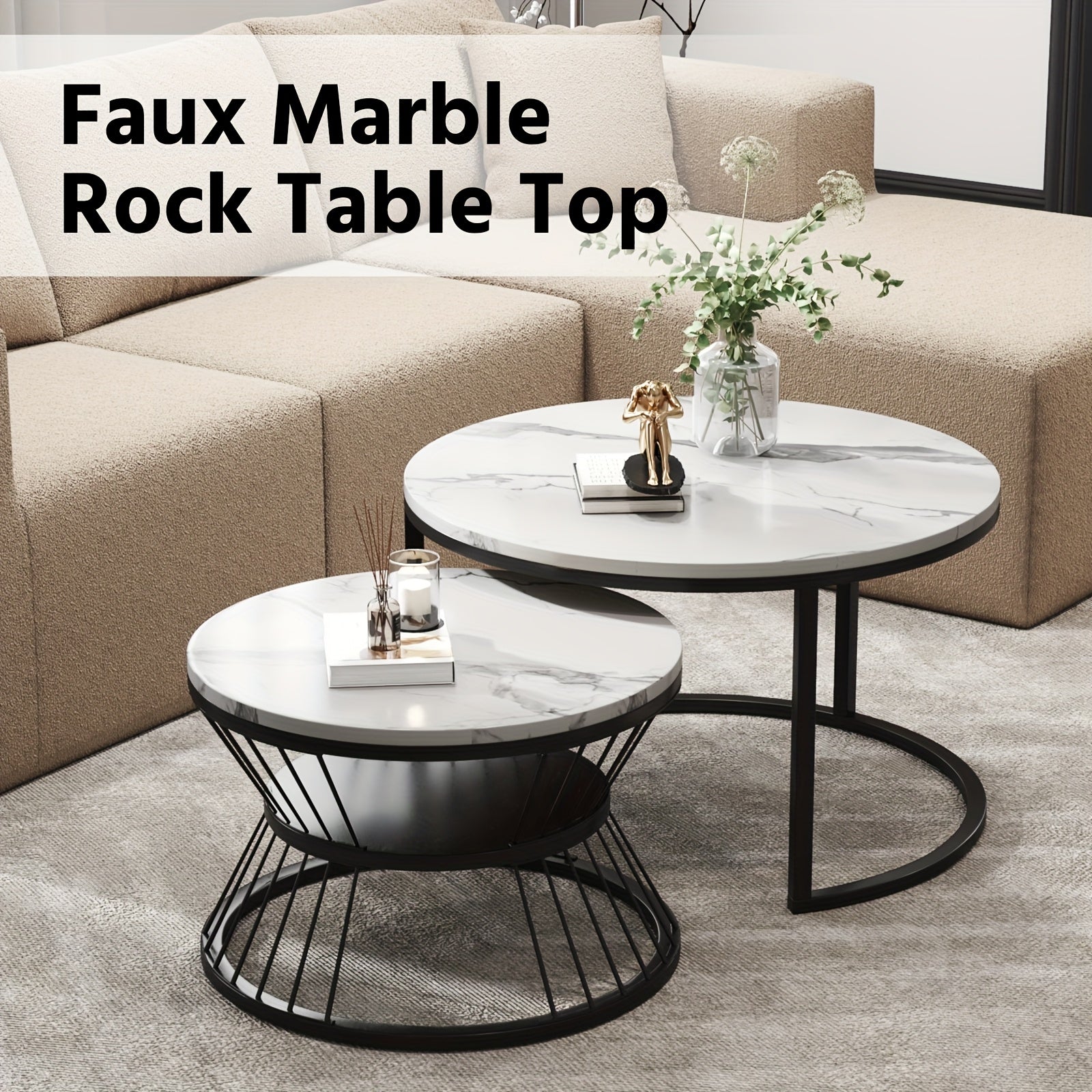 Nesting Coffee Table Black Set of 2, 27.5\