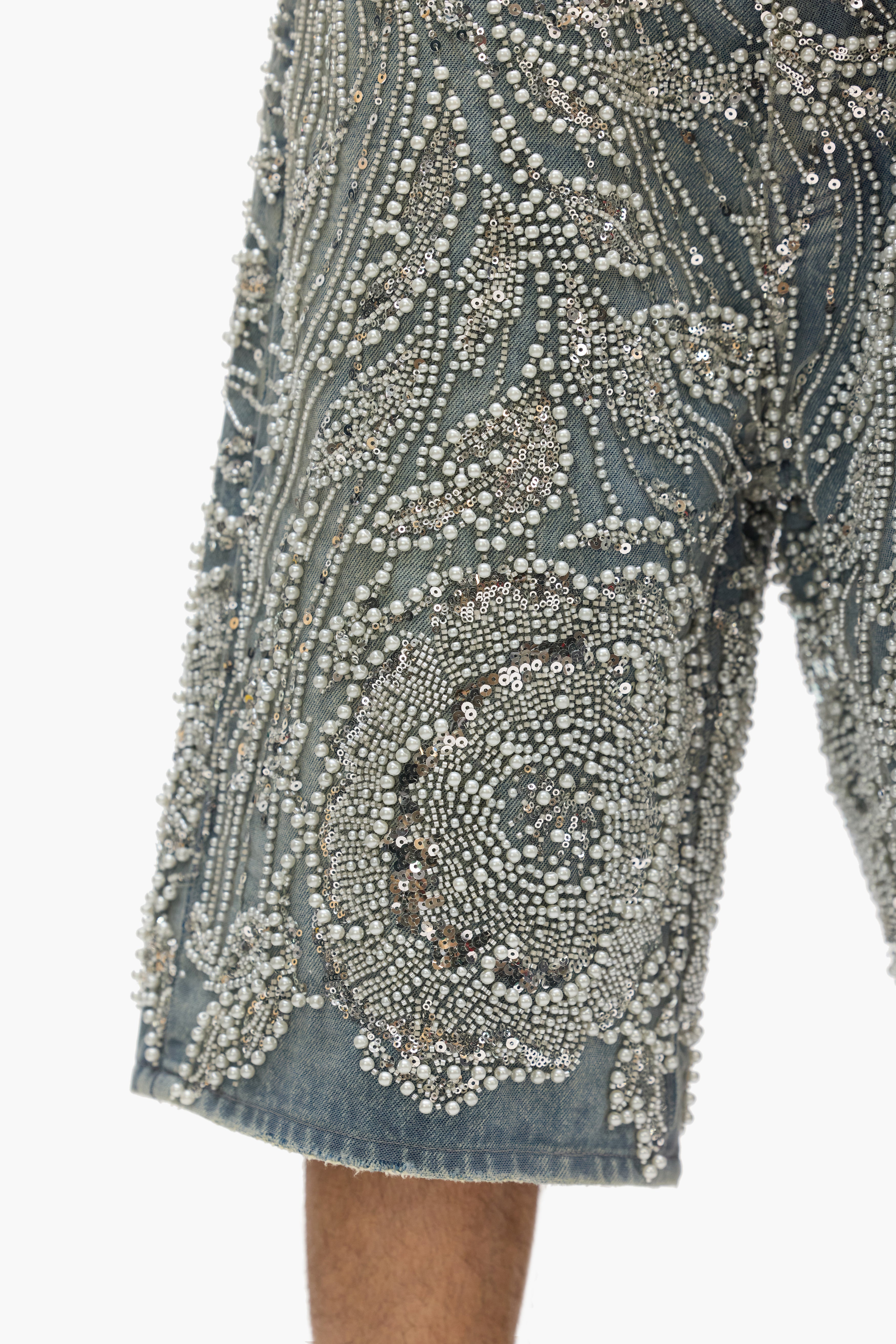 P070 Hand Beaded & Crystal Embellished Short
