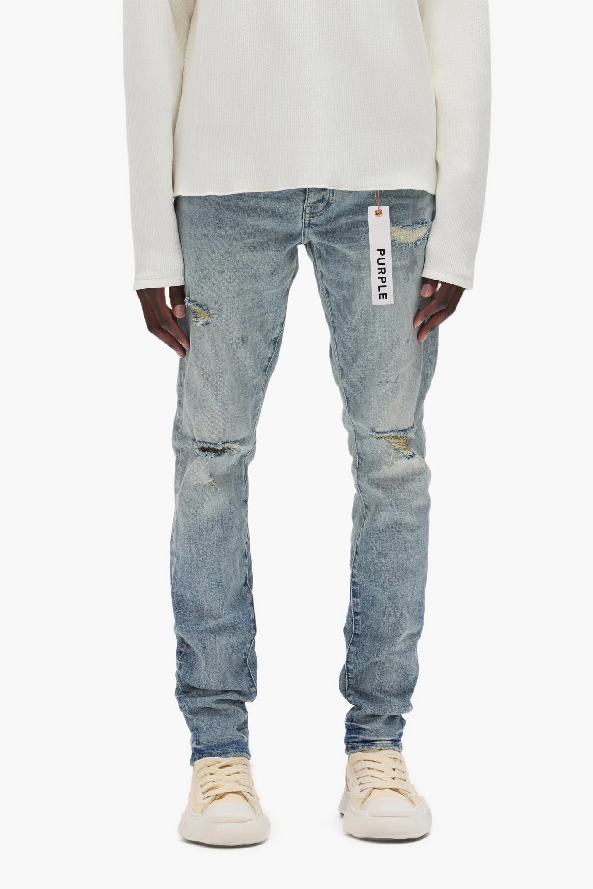 P001 Worn Indigo Slashed Paint