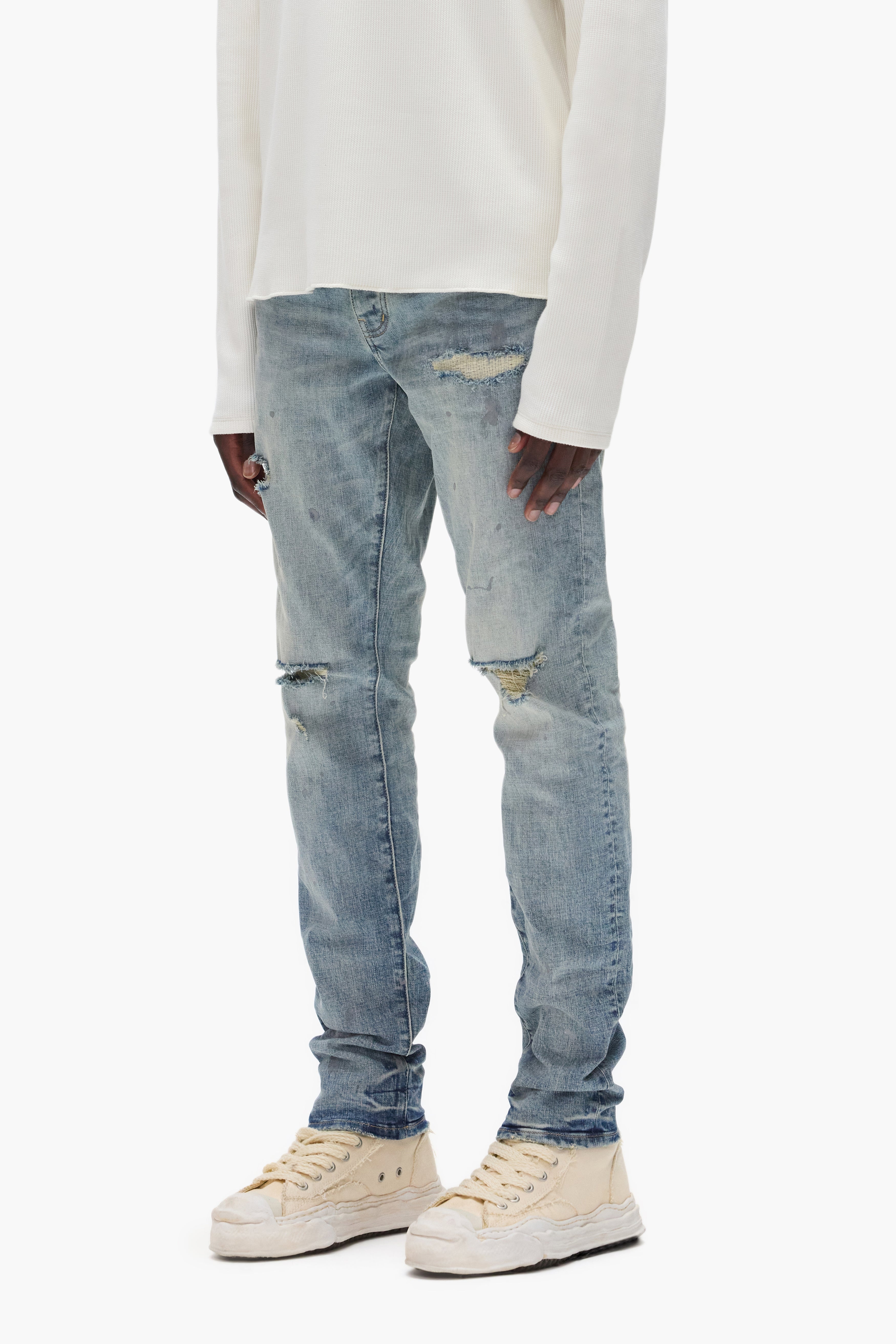 P001 Worn Indigo Slashed Paint