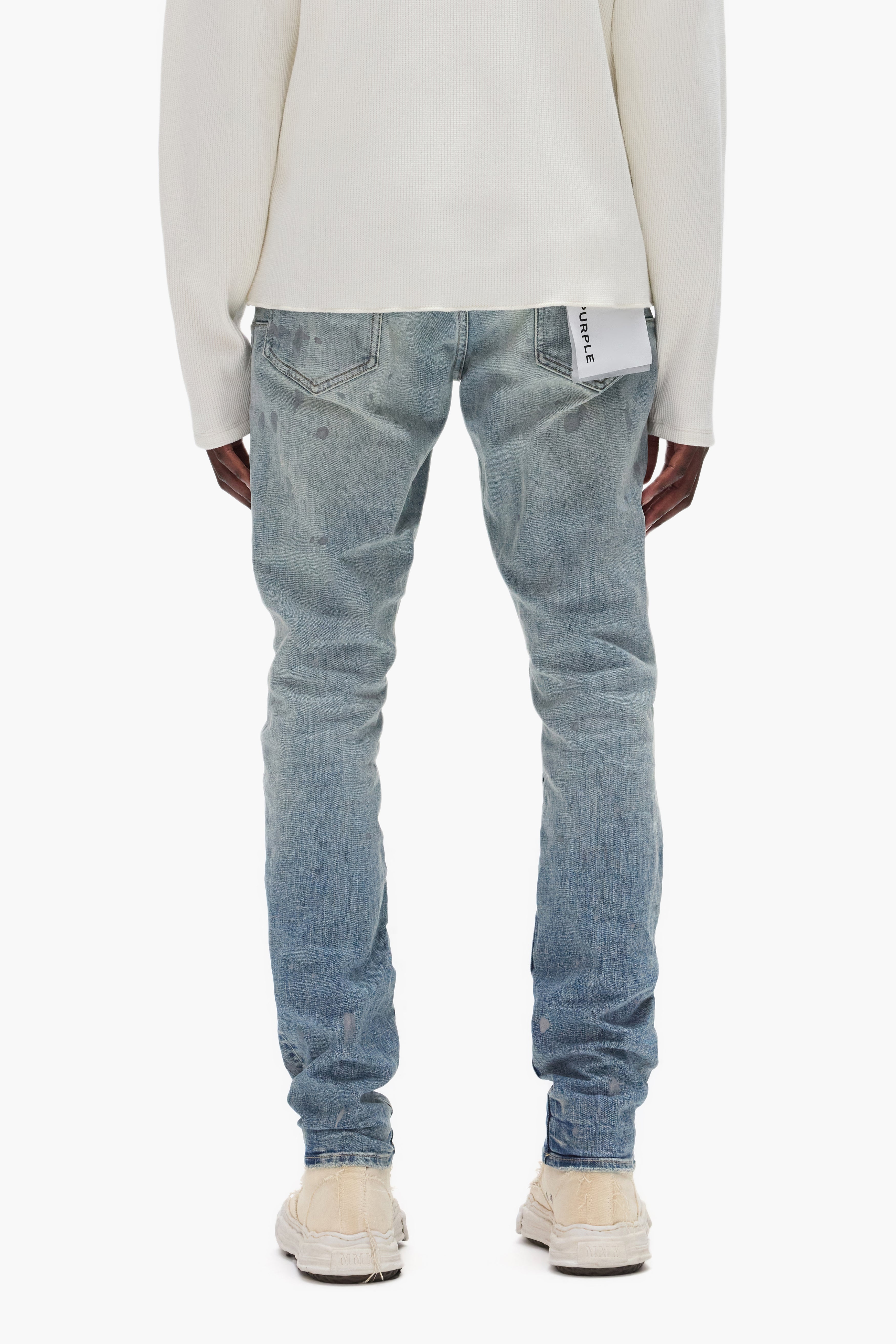 P001 Worn Indigo Slashed Paint