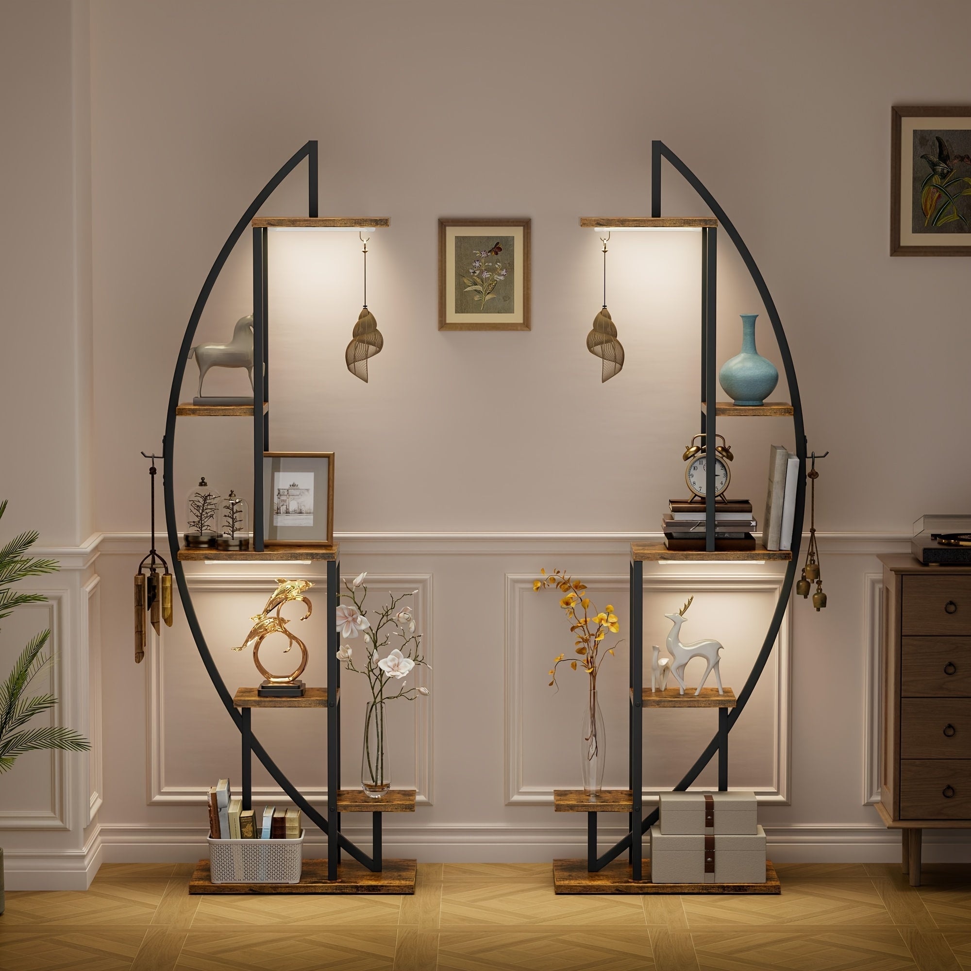 2pcs Bookshelf With Light, 6-tier Display Stands, 63\