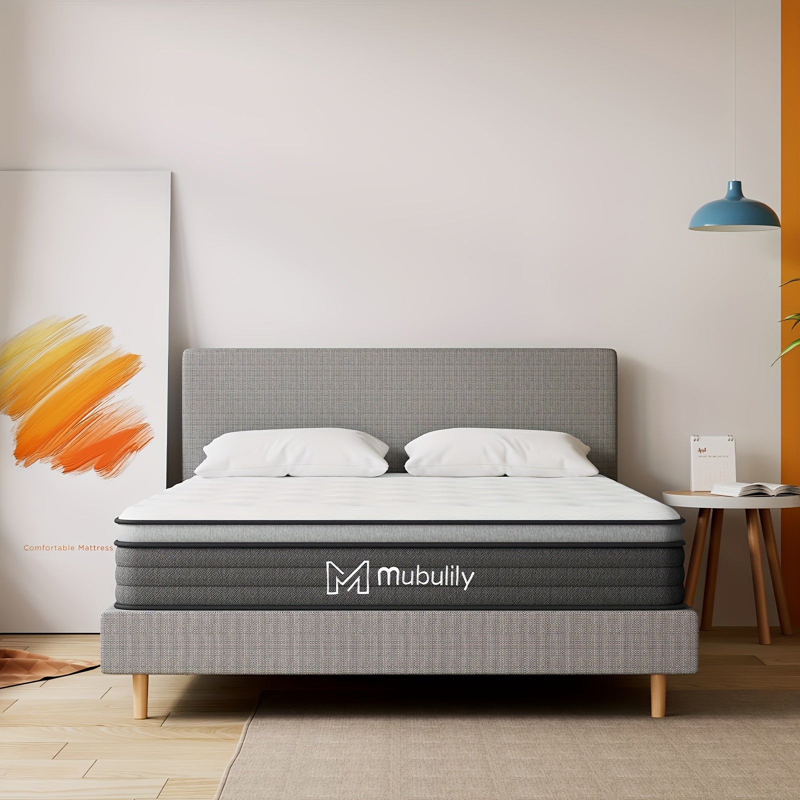 MUBULILY Hybrid Mattress in a Box with Memory Foam & Pocket Coils - Medium Firm, Motion Isolation, Hypoallergenic Polyester Cover, Knitted Design, No Power Needed, Easy Setup for Bedroom Furniture, Bedroom Furniture, Modern Bedroom, Durable Construction