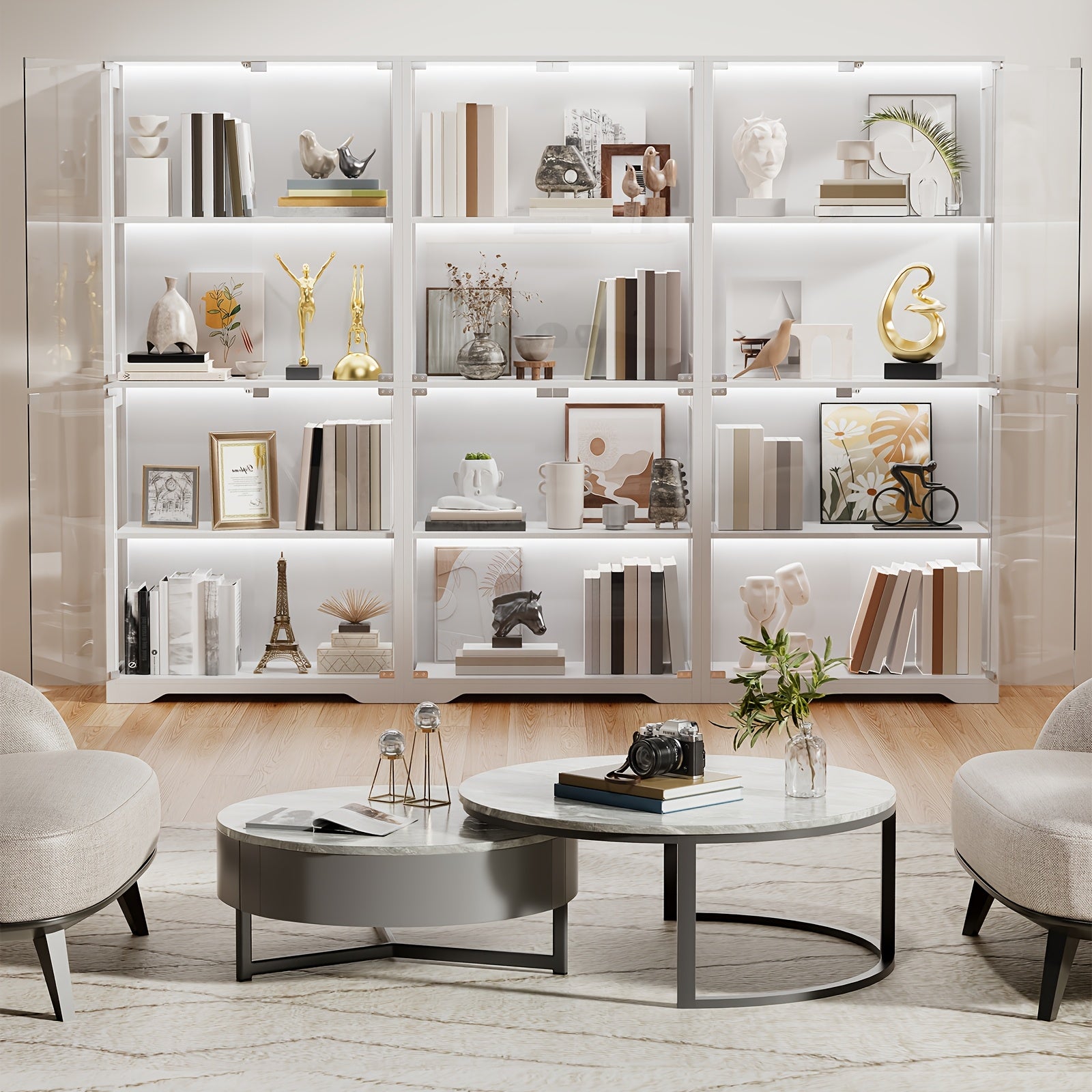 Antique Display Cabinet Antique Display Cabinet with Glass Door, 3-Color Light, 4-Layer Bookshelf - Suitable for Collectors, Game Room, Bedroom, Study