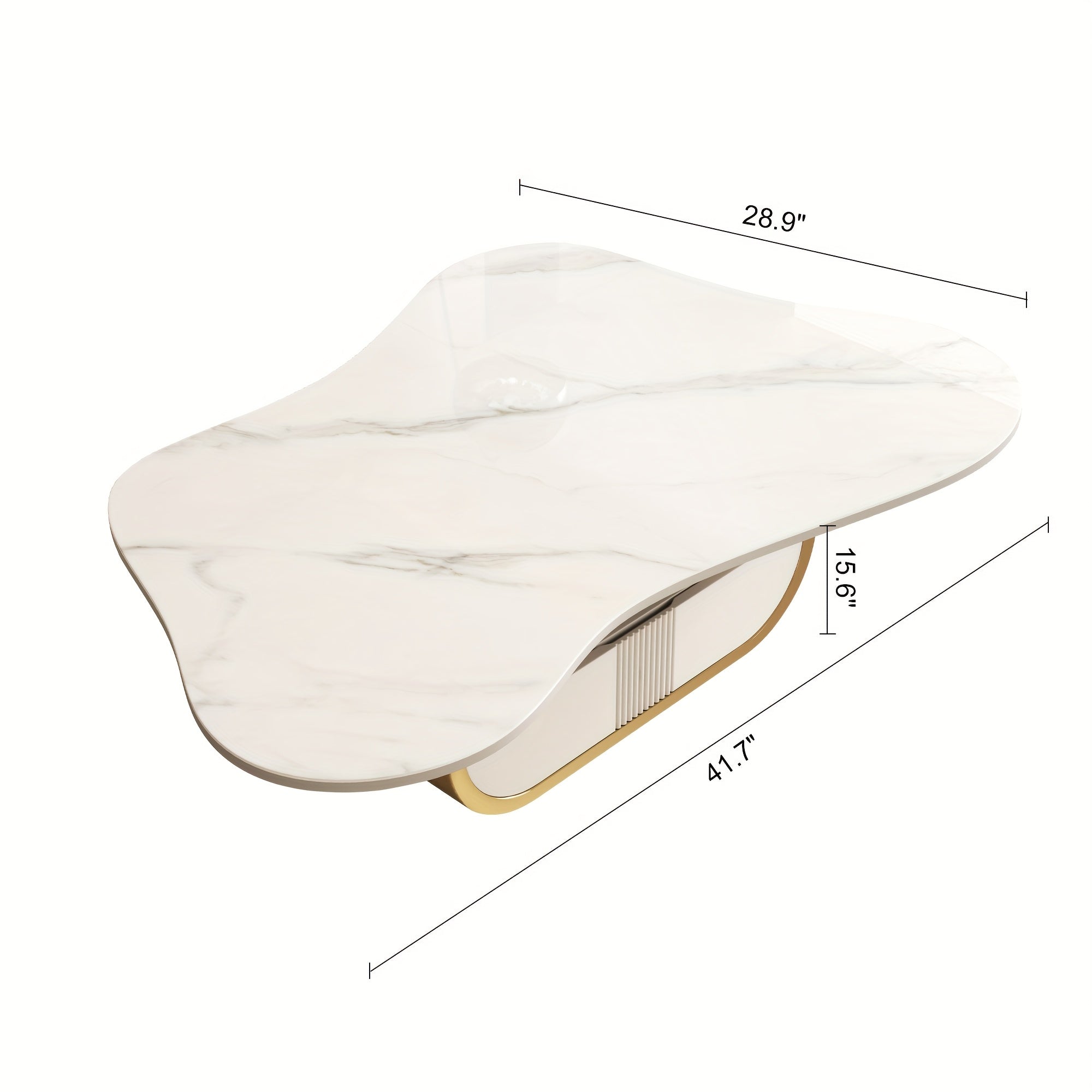 Modern Butterfly Coffee Table with Sintered Stone Top Oval Center Table with Storage Shelf & Drawer, Stainless Steel Base & MDF Cabinet