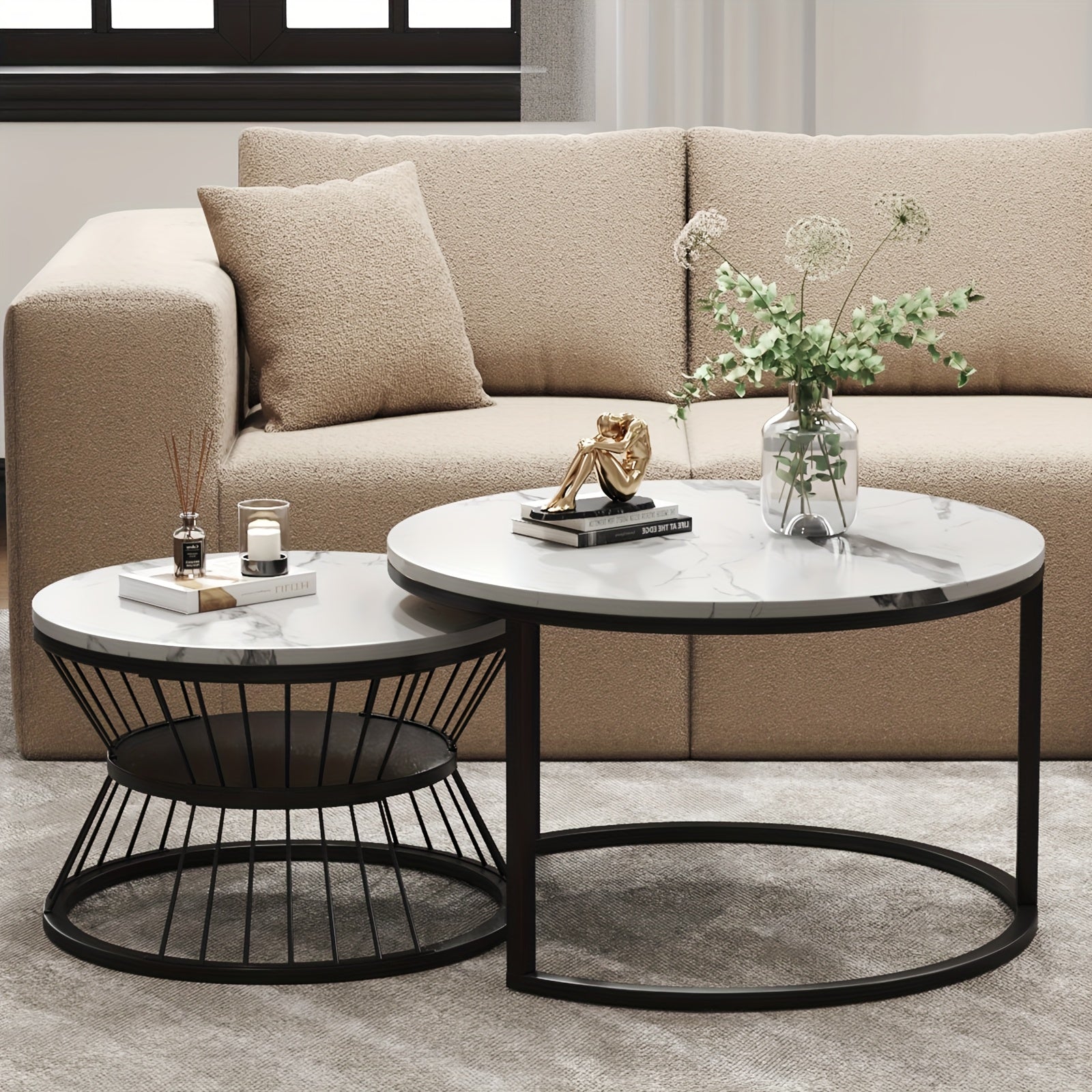 Nesting Coffee Table Black Set of 2, 27.5\