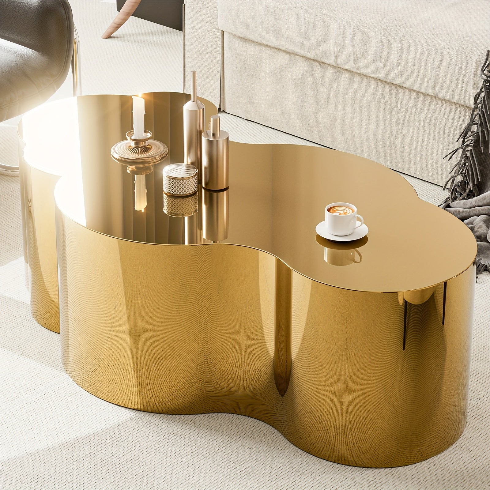 Modern Golden Stainless Coffee Table, Large Cloud Fashion Design Accent Table for Living Room Bedroom - Large\u002FSmall