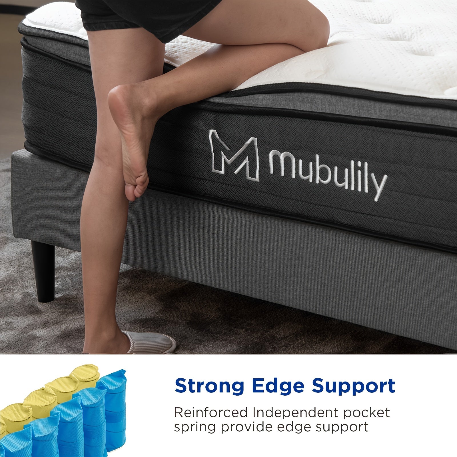 MUBULILY Hybrid Mattress in a Box with Memory Foam & Pocket Coils - Medium Firm, Motion Isolation, Hypoallergenic Polyester Cover, Knitted Design, No Power Needed, Easy Setup for Bedroom Furniture, Bedroom Furniture, Modern Bedroom, Durable Construction