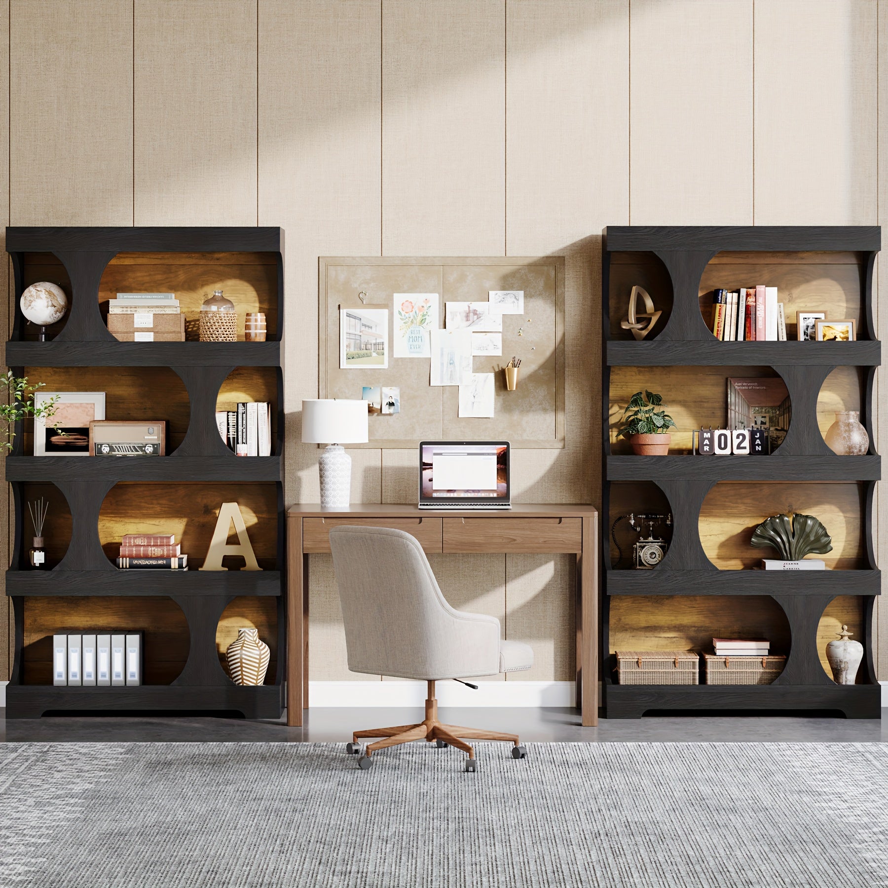 Modern Wooden Bookshelf 71-inch Heavy-Duty Modern Wooden Bookshelf - Dark Brown\u002FWood Grain, Space-Saving Design for Living Room, Office, Library - Sturdy Construction & Easy Assembly Required, Bookshelf Decor