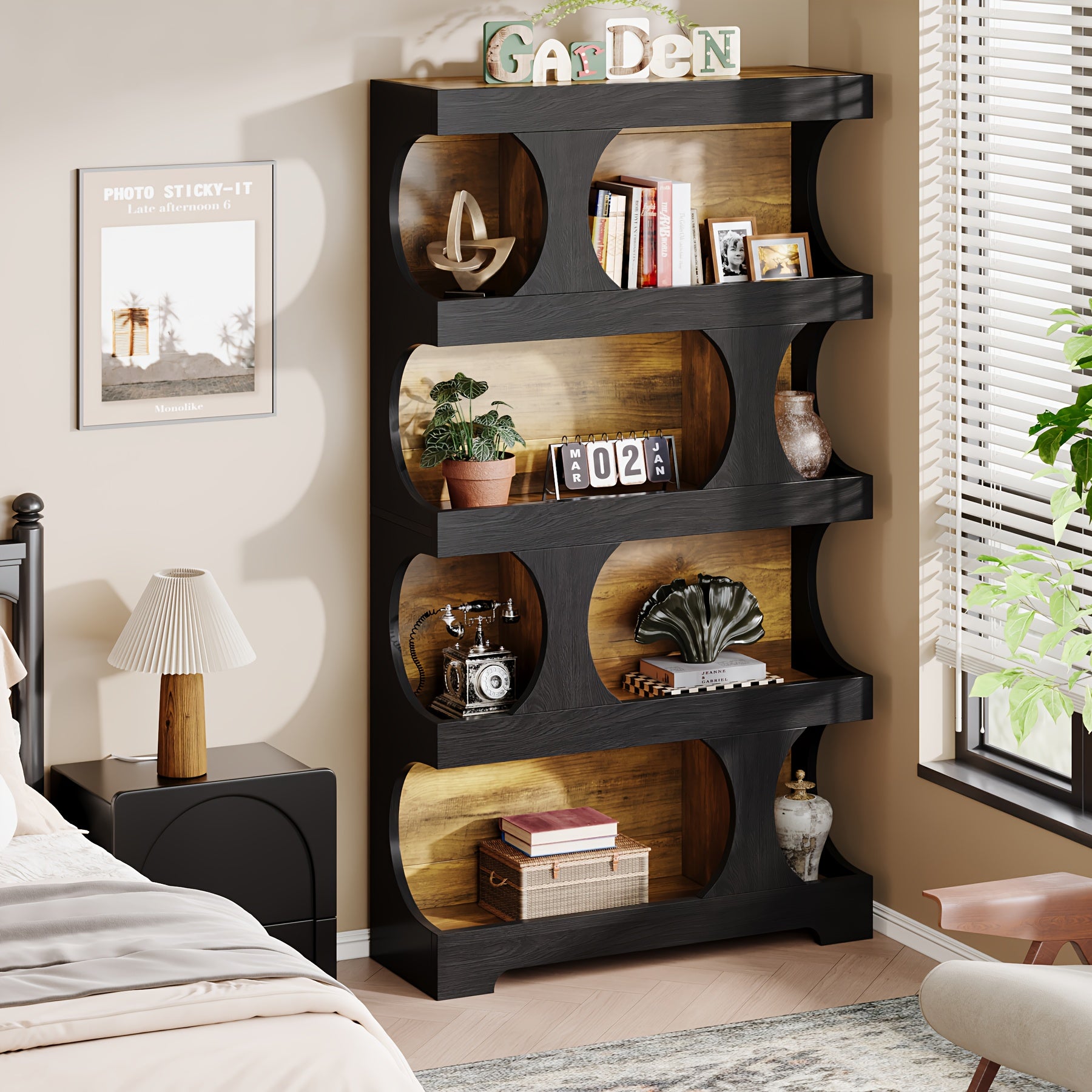 Modern Wooden Bookshelf 71-inch Heavy-Duty Modern Wooden Bookshelf - Dark Brown\u002FWood Grain, Space-Saving Design for Living Room, Office, Library - Sturdy Construction & Easy Assembly Required, Bookshelf Decor