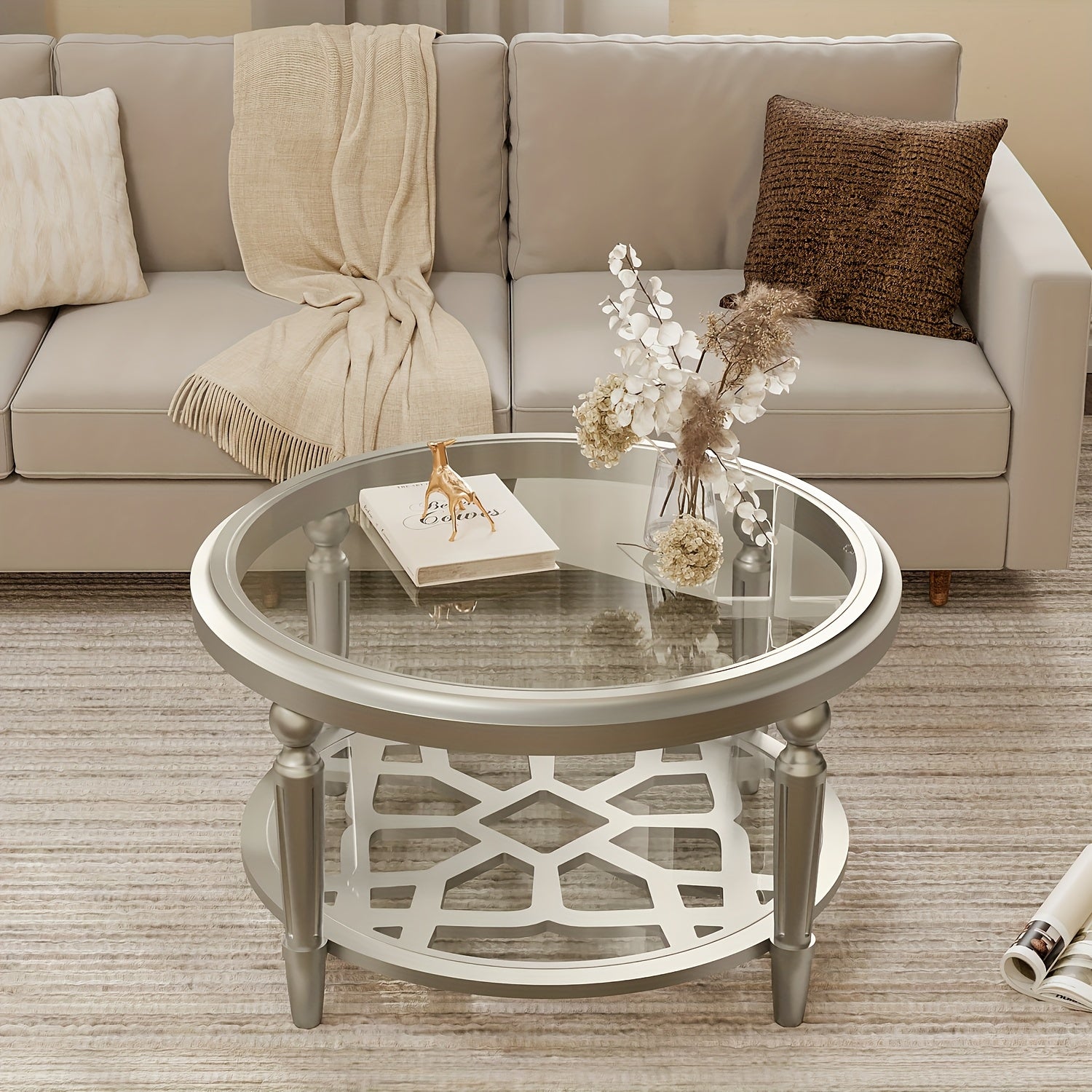 Modern Coffee Table With Tempered Glass Top, 32\