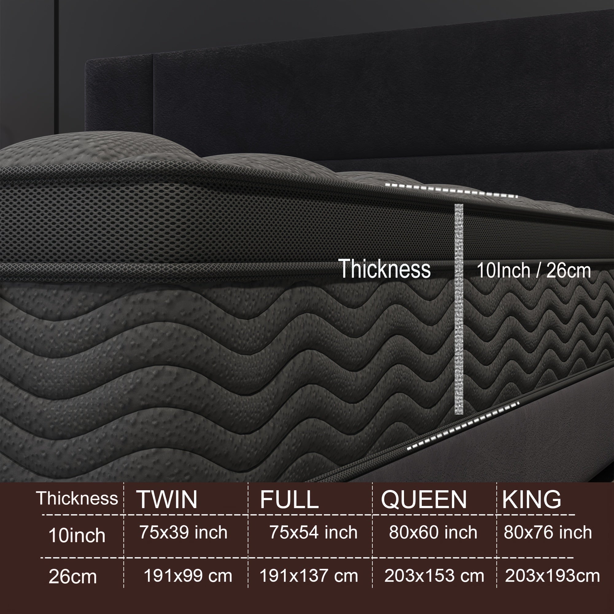 10\u002F12 Inch Mattress Full Queen Size Memory Foam - Ergonomic Design, Medium Firm Hybrid Mattress, Luxurious Comfort With Pocket Springs, Grey Quilted Cover, Colchones Para Cama