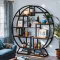 Bookcase Round 8 Tier Bookshelf Open Freestanding Storage Shelf Metal And Wood Plant Stand, Display Stand For Living Room Home Office Entryway Bedroom