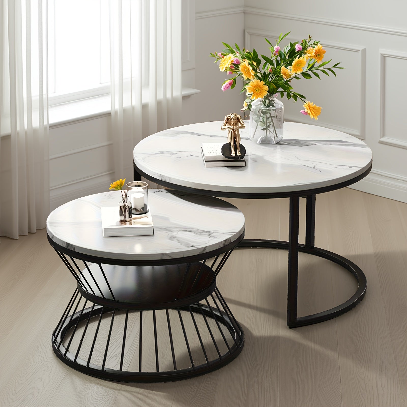 Nesting Coffee Table Black Set of 2, 27.5\