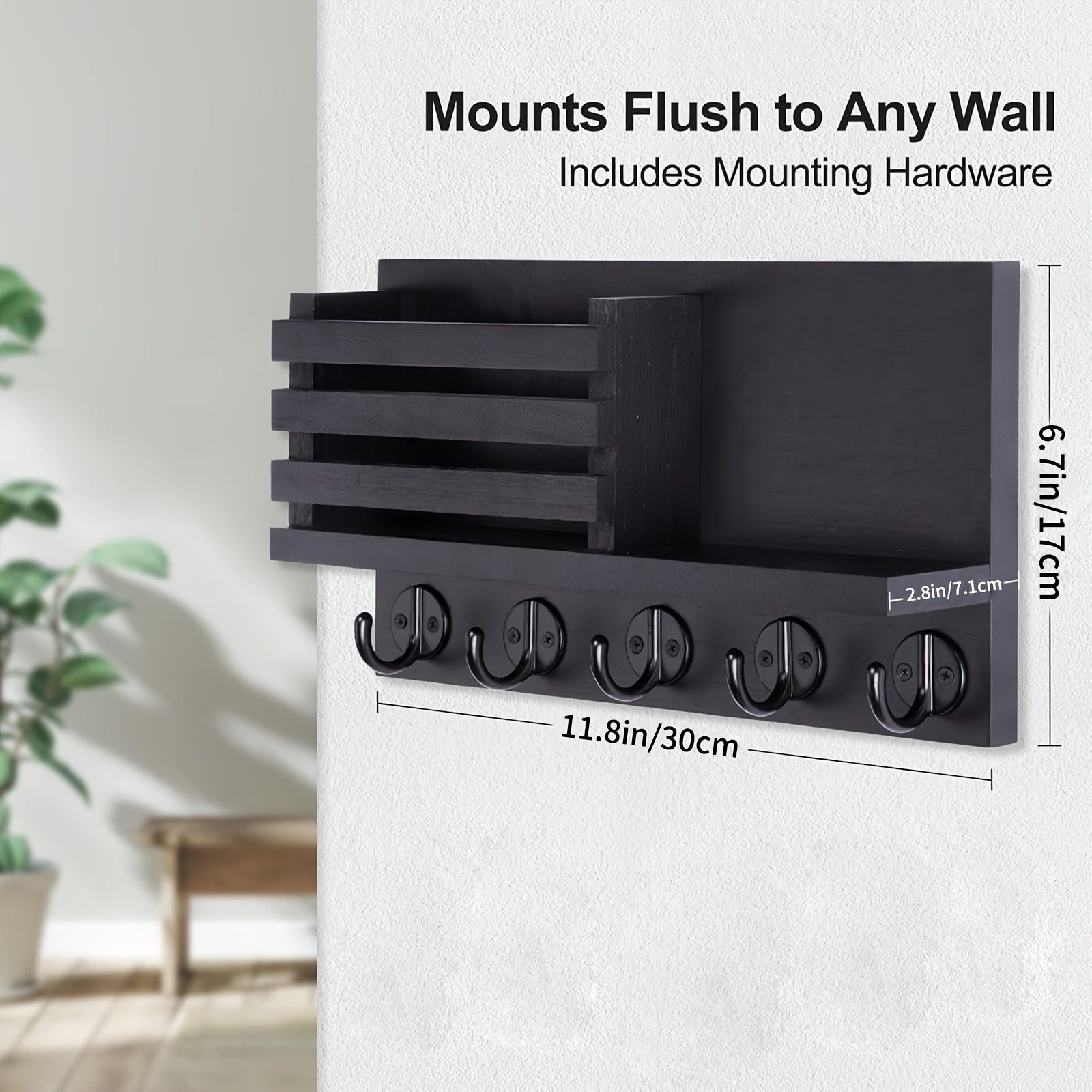 Wooden Wall Key Holder Decorative Wooden Wall Key Holder with 5 Metal Key Hooks - Paulownia Wood, Mounting Hardware and Installation Guide