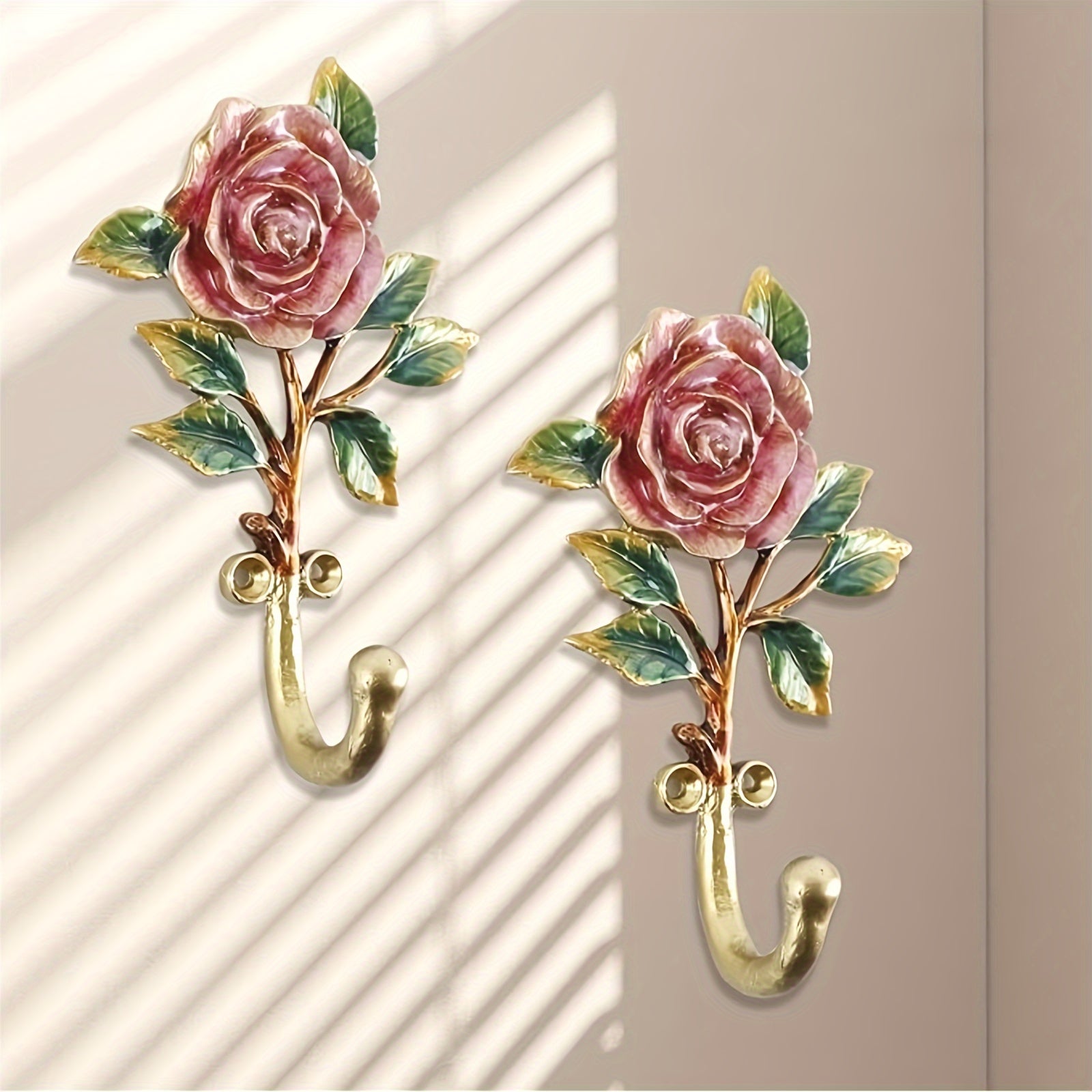 2pcs Elegant Vintage Rose Flower Metal Coat Hooks, Wall Mount Durable Coat Hangers, Fashion Style Home Decor for Indoor Clothing Storage