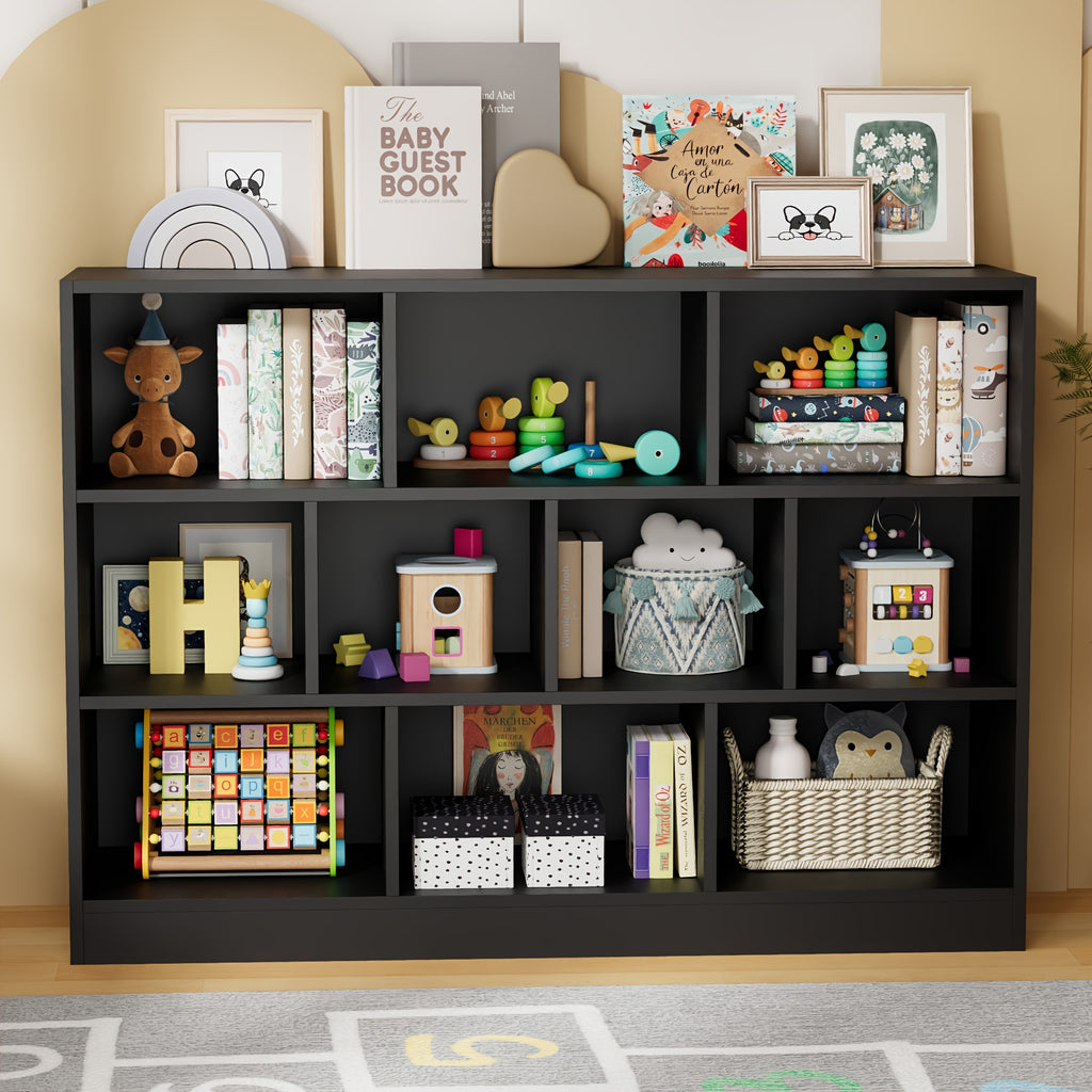 ClickClack Bookshelf, 3-Tier Open Shelf Bookcase, 10 Cube Storage Organizer with Anti-Tilt Device for Bedroom, Living Room