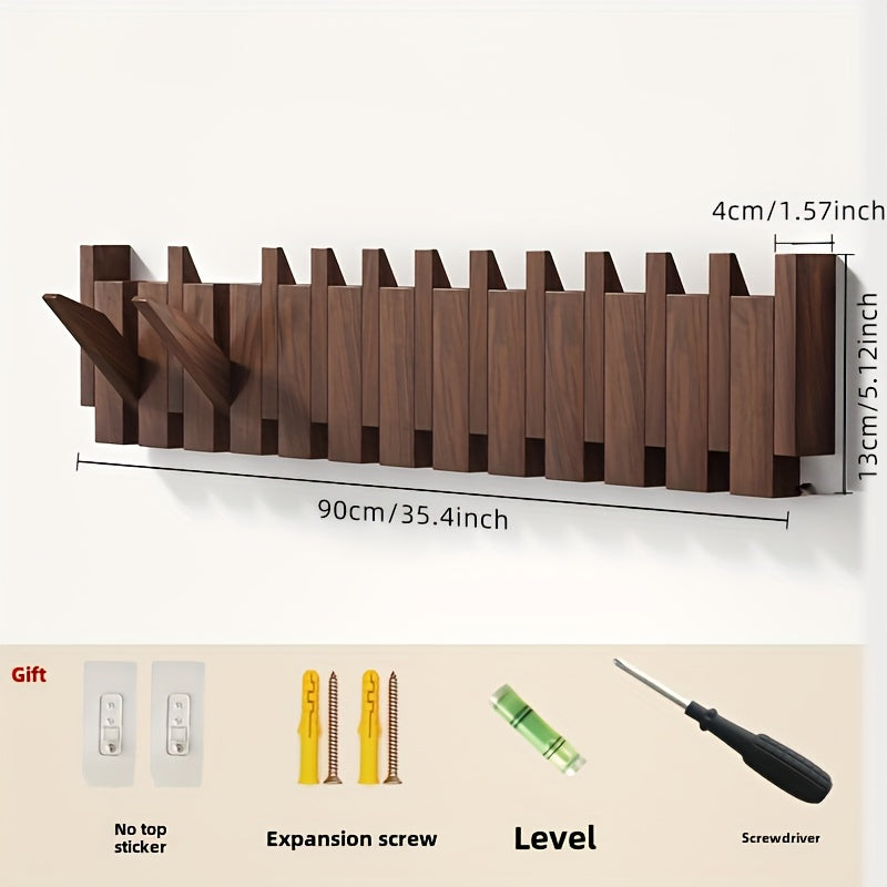 Creative Piano Key Wall Hook - Foldable Hanging Storage Rack For Clothes And Hats, Solid Wood Hanger For Bedroom, Entrance, Mud Room, Wall Decor Aesthetic Room Decoration